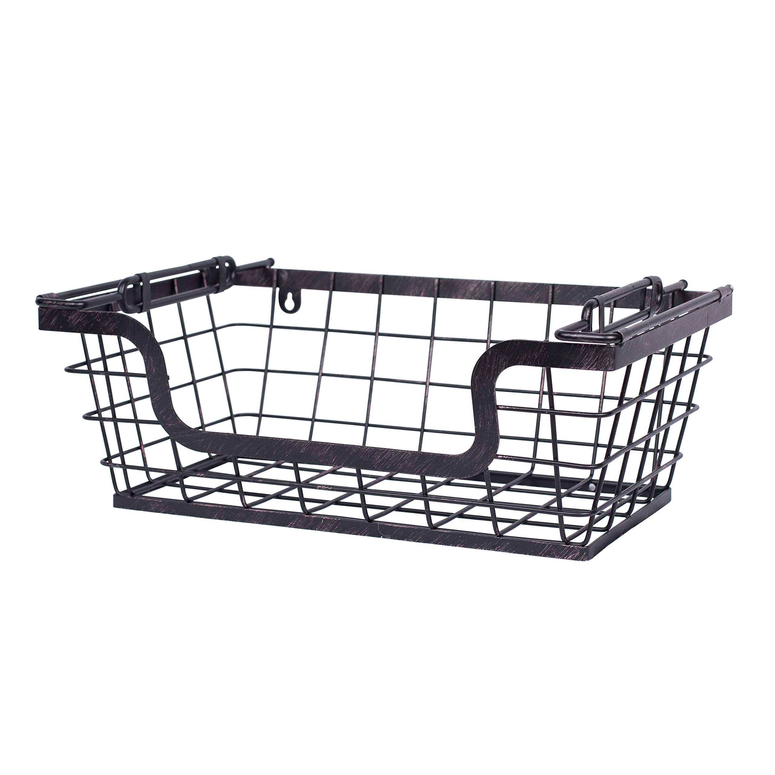 BIRDROCK HOME Set of 2 Stackable Metal Wire Baskets - Wall Mounted Hanging Storage Bins for Kitchen Pantry Organization - Perfect for Storing Potatoes, Onions, Fruits & Vegetables - Space Saving Cabinet & Countertop Storage Solution for Home & Office Use