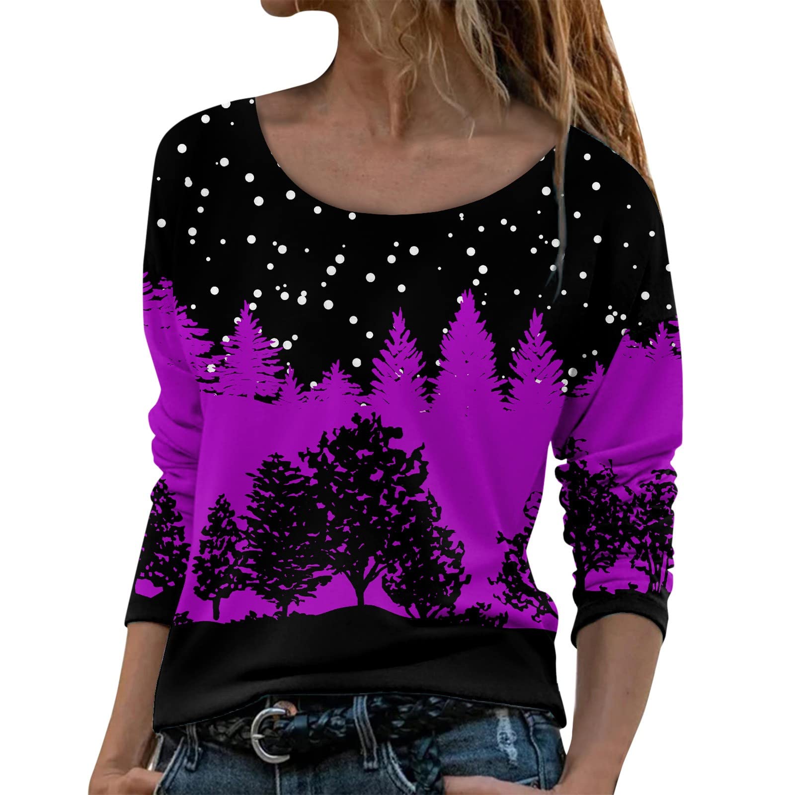 Women's Sunflower Graphic Tee - Casual Round Neck Long Sleeve Tunic Top for Fall | Loose Fit Dressy Blouse for Work, Weekend & Date Nights