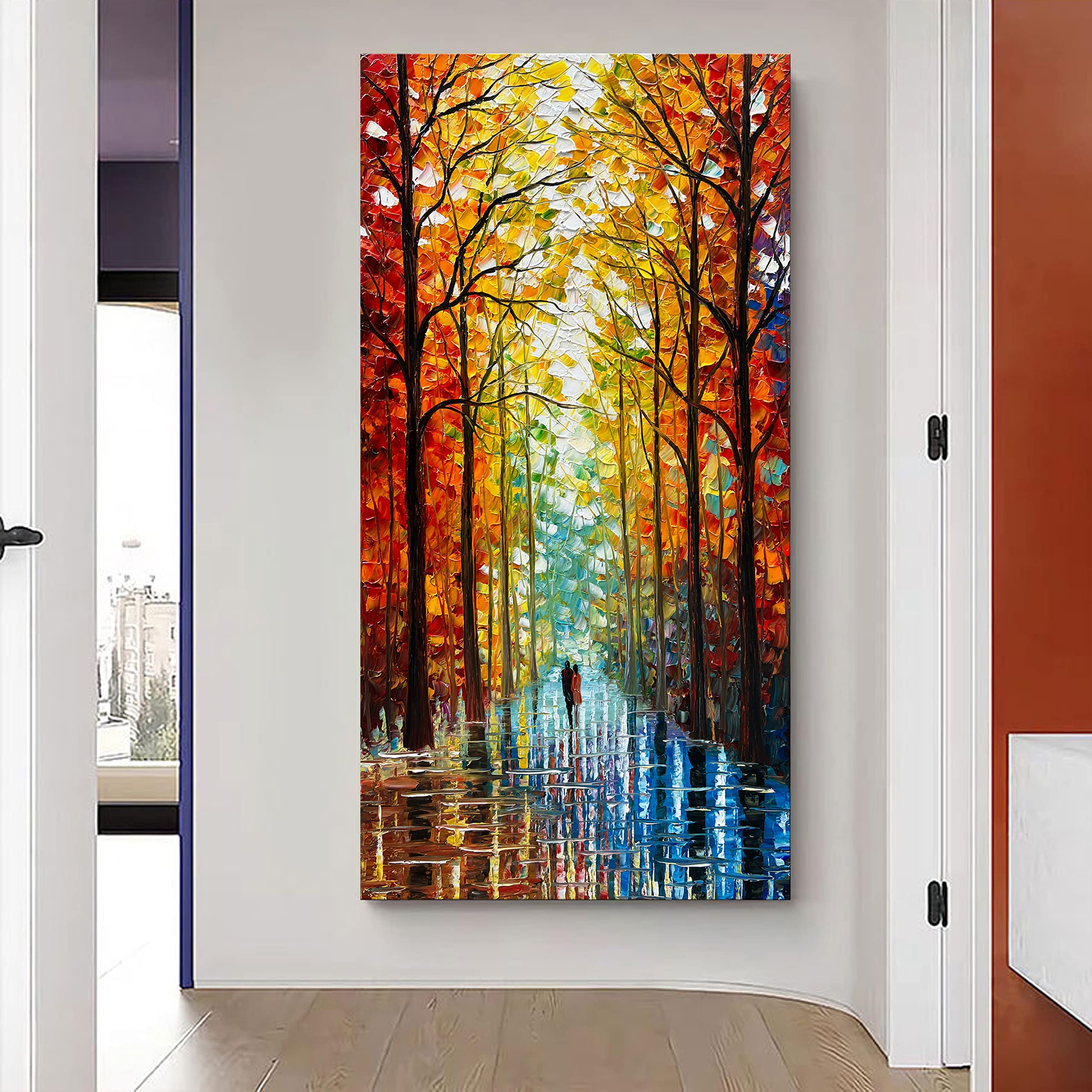 Hand-Painted Romantic Landscape Oil Painting - Large Abstract Vertical Wall Art for Home Decor 48x24 Inch - Perfect for Living Room, Bedroom & Office Wall Decoration