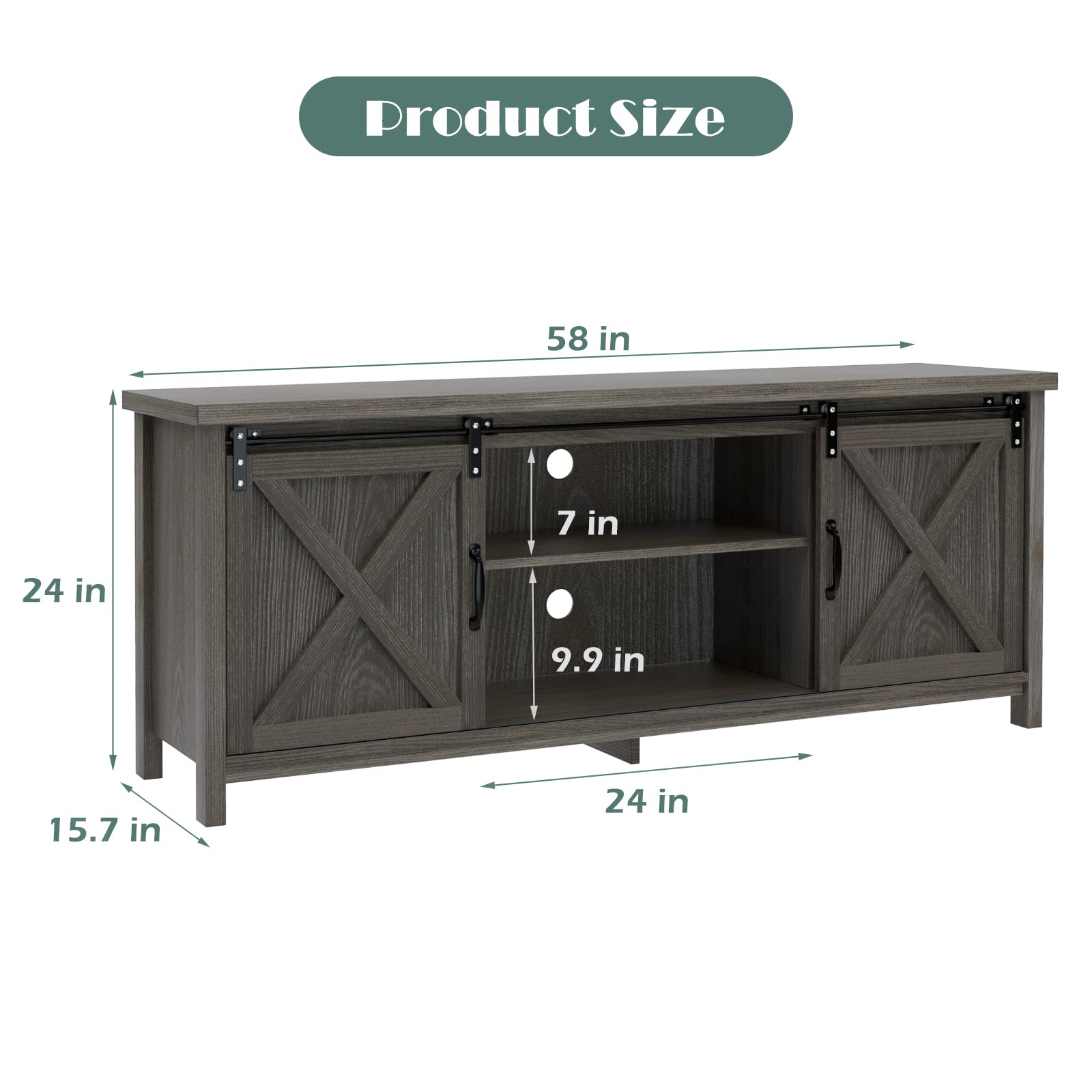 Modern Farmhouse TV Stand with Sliding Barn Doors - 65 Inch Media Console with 2-Tier Storage Cabinets - Rustic Entertainment Center for Living Room & Bedroom - Dark Grey - Perfect for Farmhouse Decor & Home Theater Setup