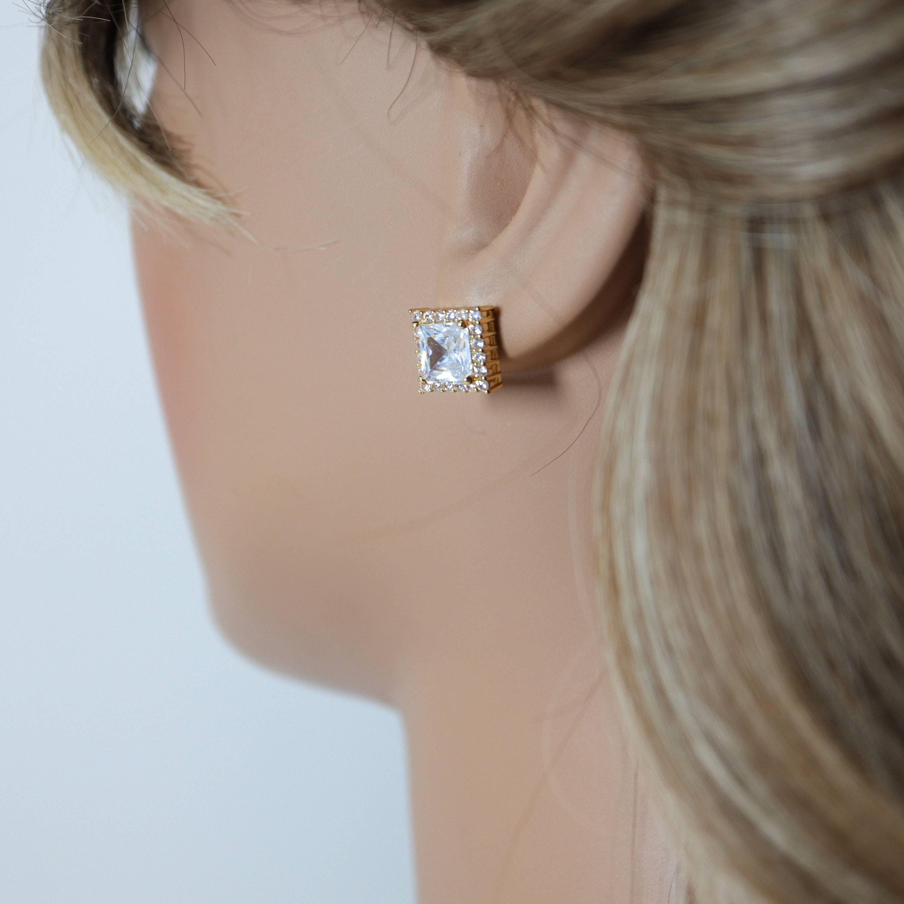 Cubic Zirconia Square Stud Earrings for Women - Sparkling Crystal Bridal Jewelry, Wedding Party Statement Earrings - Perfect for Brides, Prom, Anniversary & Special Occasions