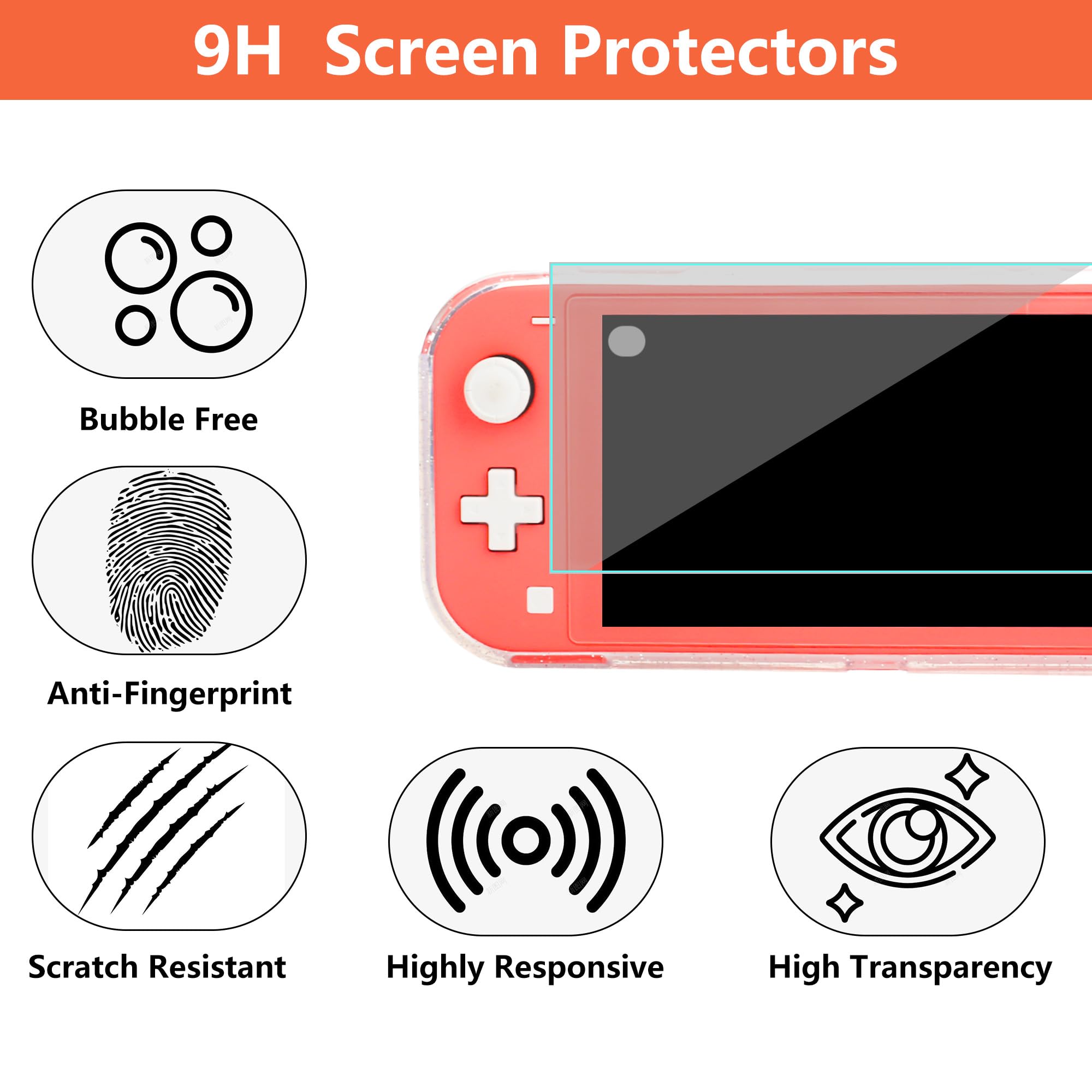Pink Nintendo Switch Lite Carrying Case with 8 Game Card Slots - 4-in-1 Accessories Kit Includes Clear Glitter TPU Shell, Screen Protector & 2 Thumb Grips - Portable Travel Case for Gaming On-The-Go, Commuting & Vacations
