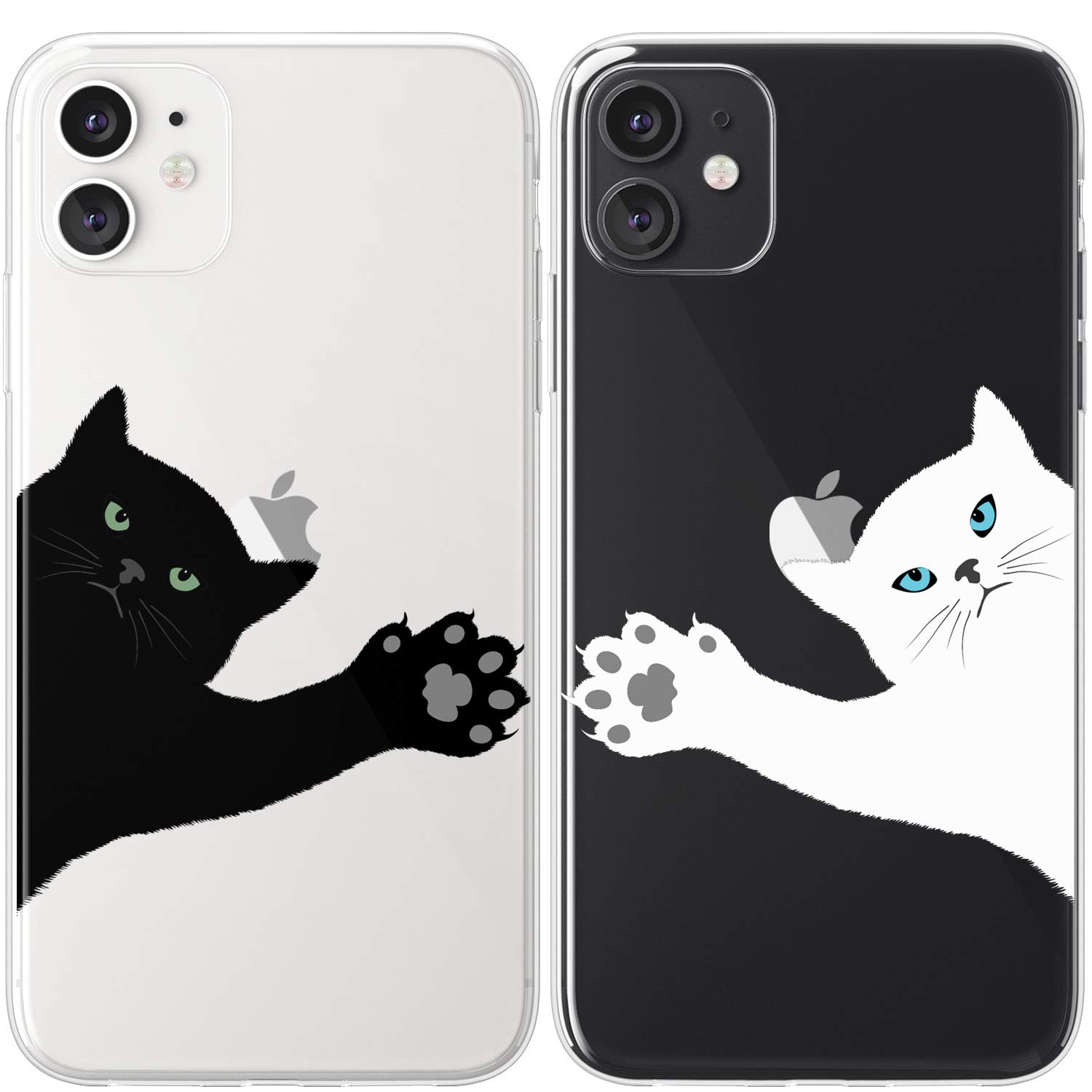 **Cute Cat Paws iPhone Case Set - Compatible with iPhone 15 Pro Max/14 Plus/13/12 Mini/11/SE/XS/XR/8/7 - Protective Black & White Couple Cases for Girlfriend & Best Friends - Kawaii Feline Design for Women (Perfect for Gifts & Everyday Use)**
