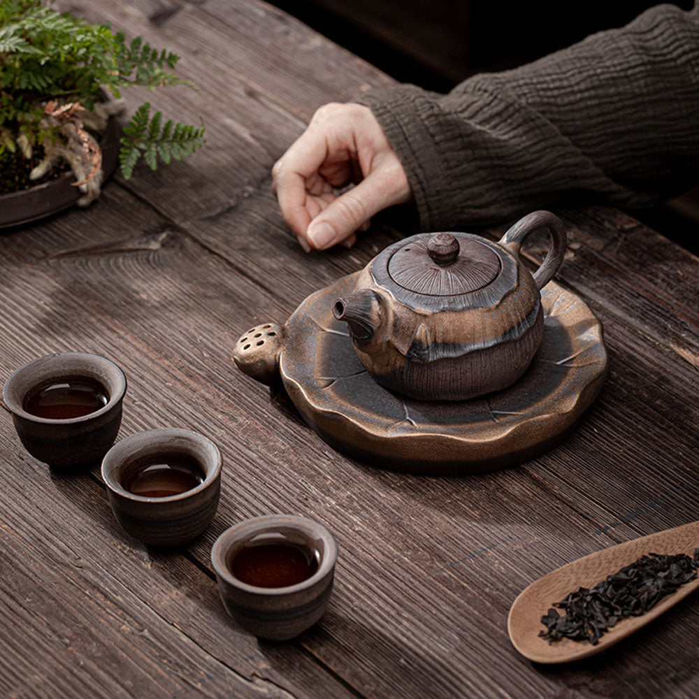 Japanese Iron Glazed Lotus Teapot - Handcrafted Ceramic Tea Pot with Infuser, Perfect for Matcha, Herbal Tea & Home Decor | Ideal for Tea Ceremonies, Gifts & Zen Style Kitchens