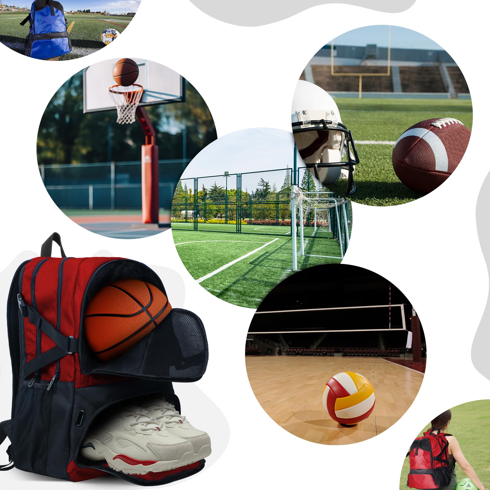 Waterproof Basketball Backpack with Large Shoe & Ball Compartment - 30L Sports Equipment Bag for Men & Women - Perfect for Gym, Soccer, Volleyball, Outdoor & Travel Activities
