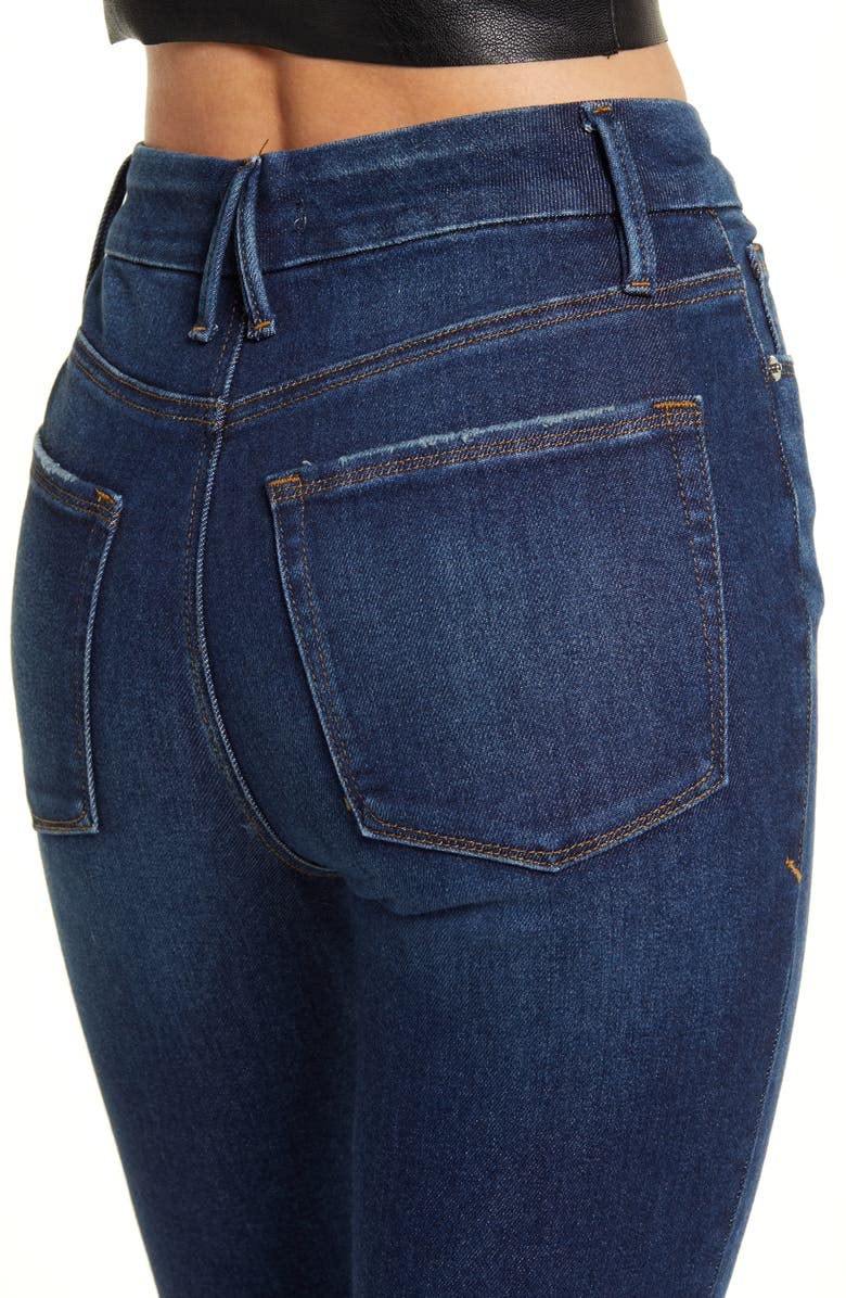 Good American Women's Good Waist Denim Skinny Fit Cropped Jeans - High Rise Stretch Ankle Jeans for Women | Perfect for Casual Wear, Date Night & Office Outfits