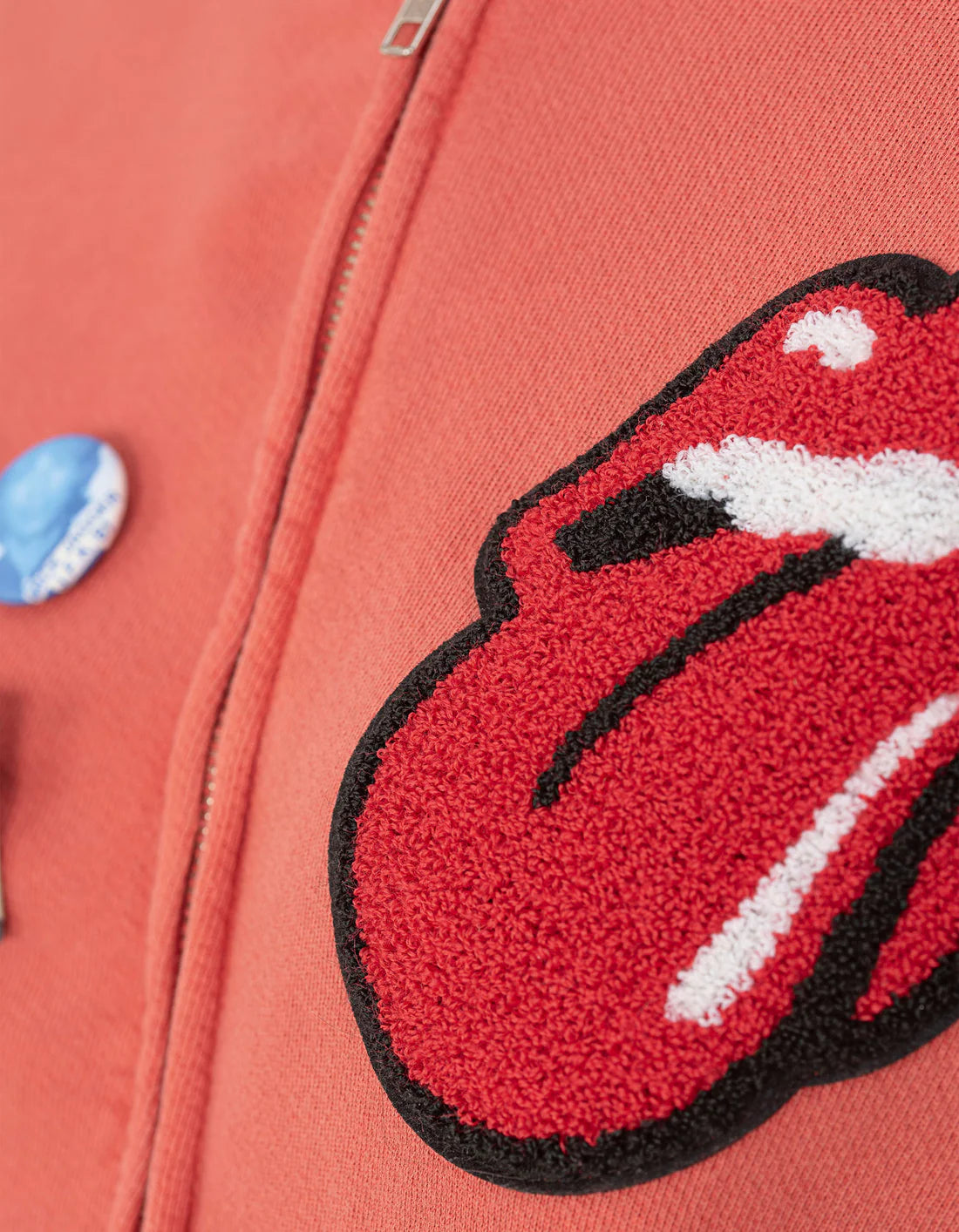 Rolling Stones Embroidered Zip-Up Hoodie - Cherry Red - Vintage Rock Band Merch for Casual Wear & Concerts