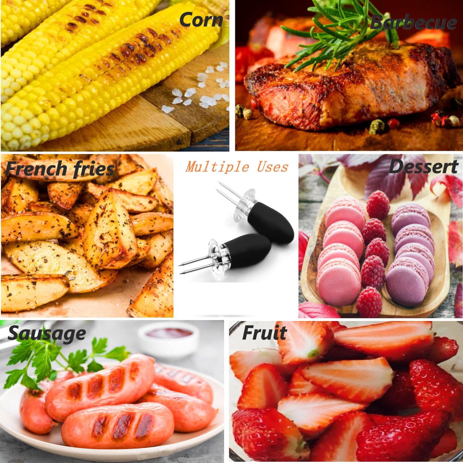 12-Piece Stainless Steel Corn on the Cob Holders Set - 6 Pairs with Interlocking Safety Design, Corn Skewers Forks for Grilling, BBQ, Parties & Camping - Perfect for Summer Cookouts, Picnics & Family Gatherings (Black)