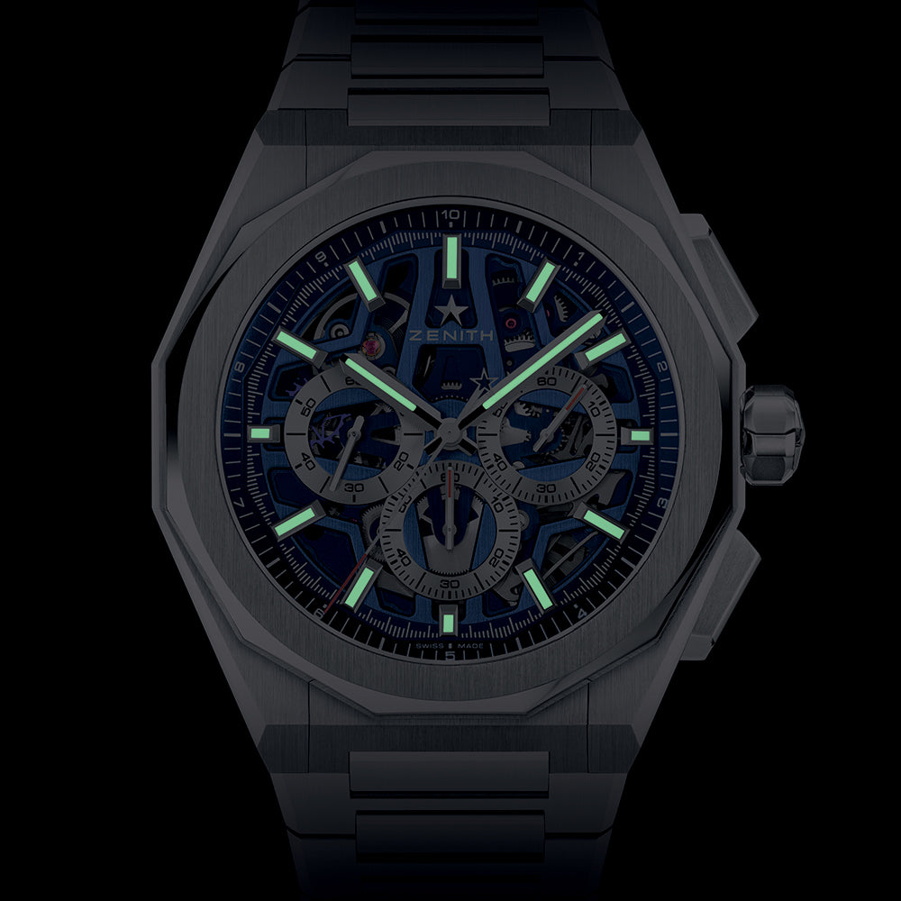 Defy Skyline Chronograph Skeleton Watch - 42mm Blue Dial Stainless Steel Bracelet for Men | Luxury Sports & Dress Watch for Business, Gifts & Special Occasions