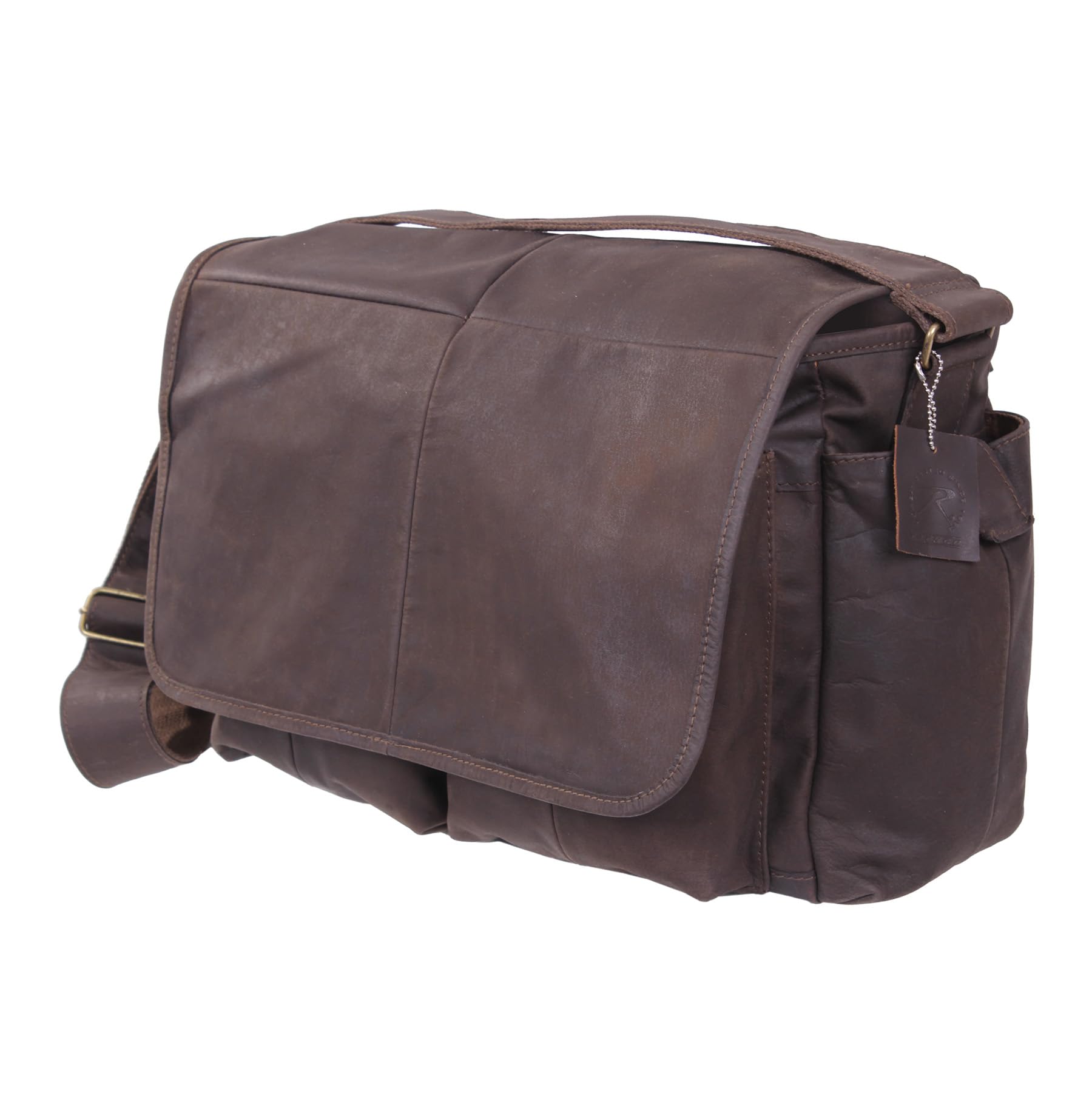 Rothco Genuine Brown Leather Classic Messenger Bag for Men & Women - Vintage Style Crossbody Shoulder Bag for Work, Travel & Everyday Use