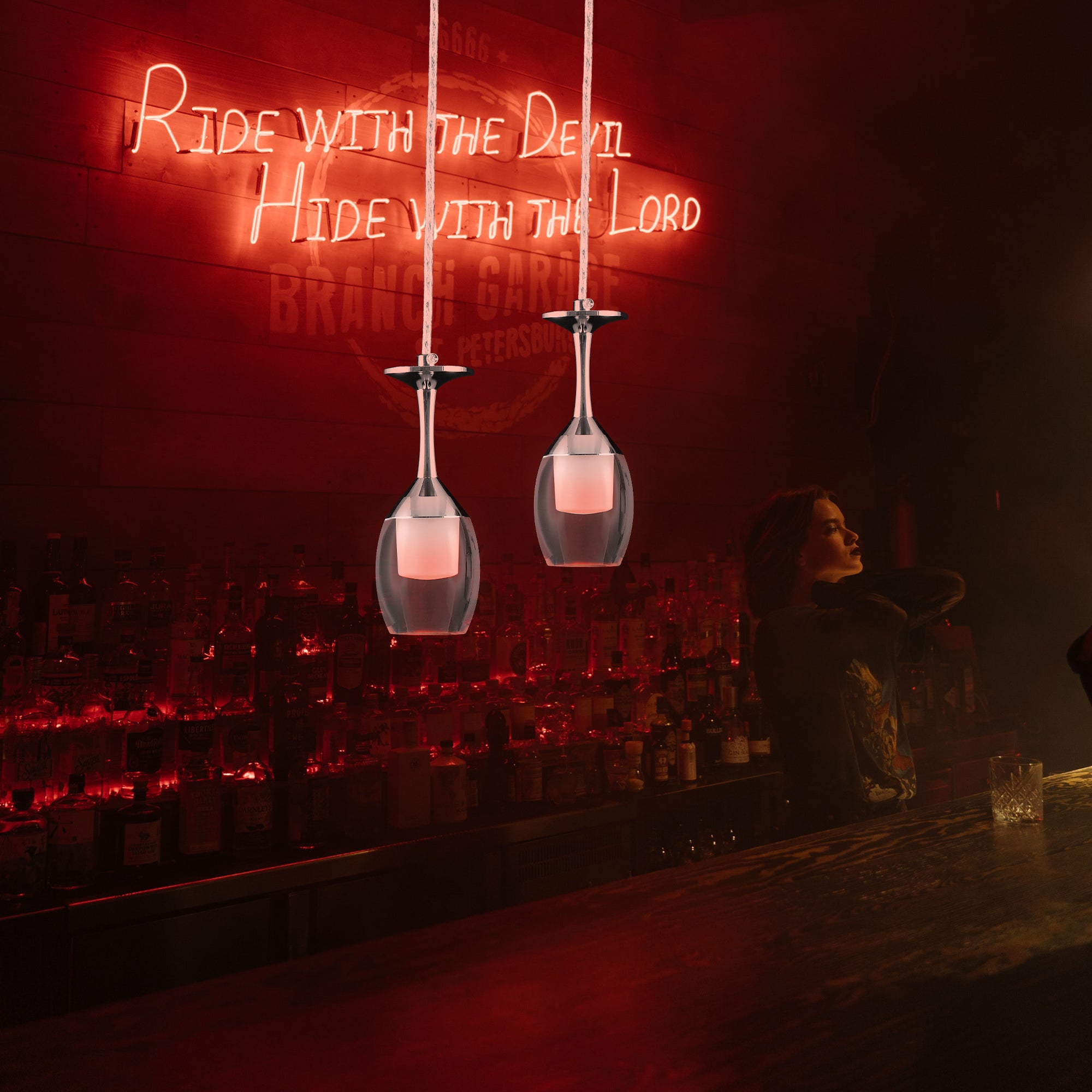 Bacchus Clear Acrylic Red Wine Glass Shaped Smart RGB Pendant Light - Modern LED Hanging Lamp for Dining Room, Bar, and Home Decor