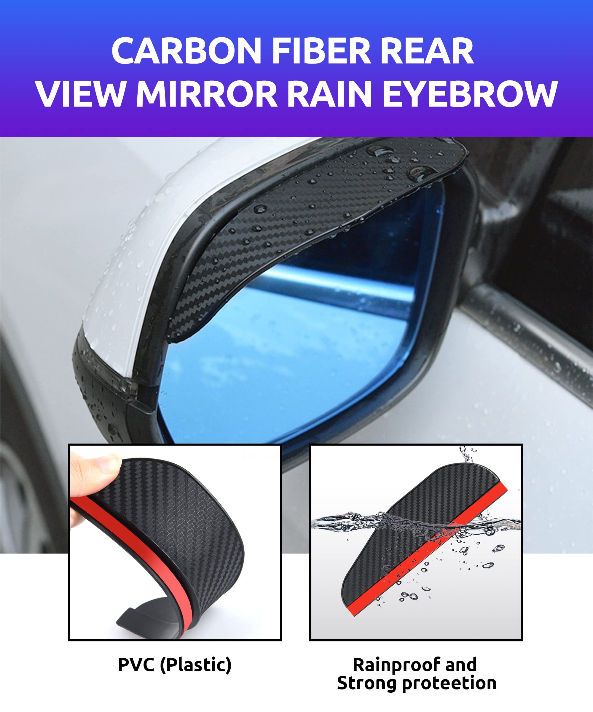 ESEWALAS 2-Pack Carbon Fiber Car Side Mirror Rain Guards - Waterproof Rear View Mirror Visors for Rain, Snow & Ice Protection - Universal Fit for Most Vehicles (Black) - Perfect for All-Weather Driving & Enhanced Visibility