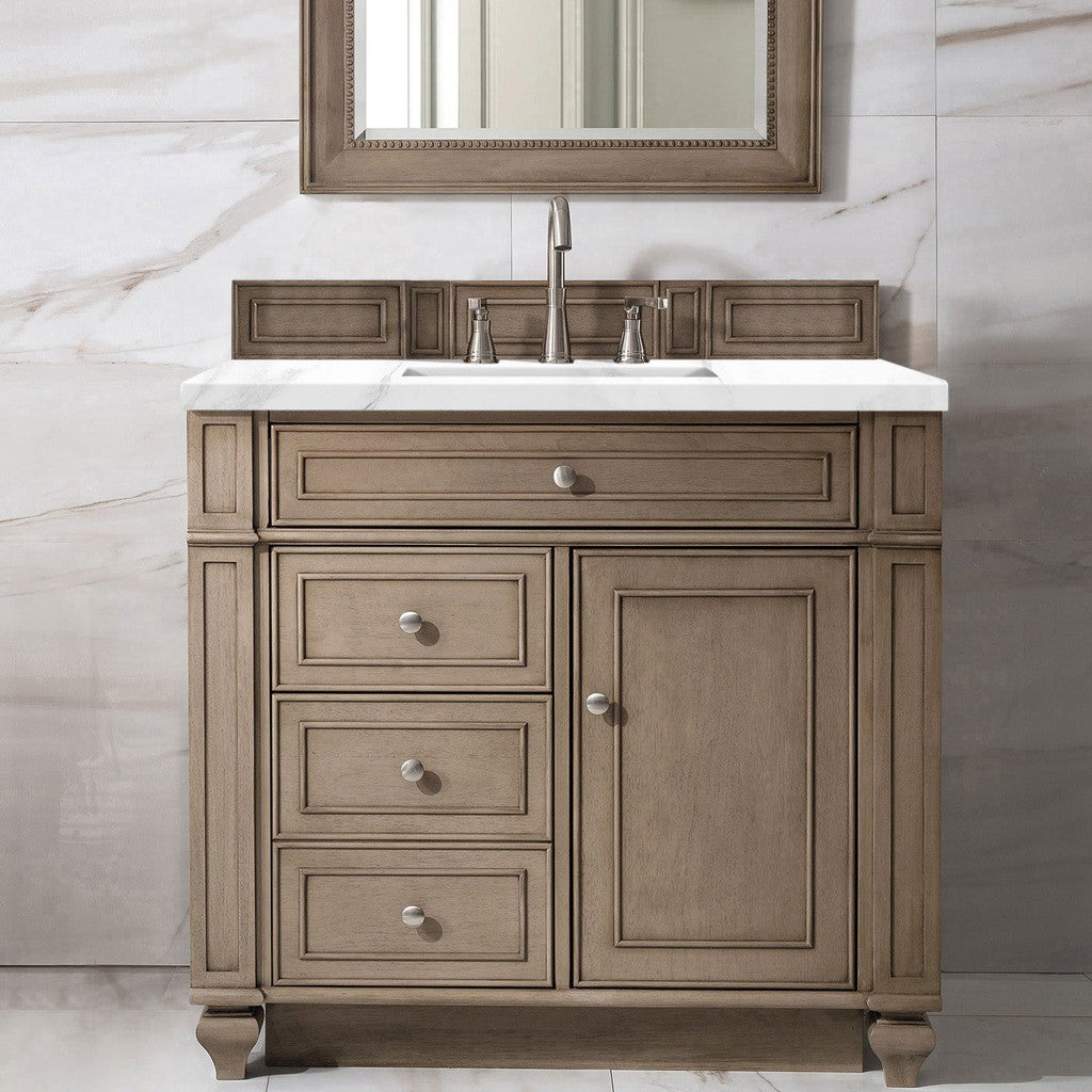 James Martin Vanities Bristol Collection 36 Inch Single Bathroom Vanity in Whitewashed Walnut with Countertop Options - Perfect for Modern Bathroom Renovations and Home Upgrades