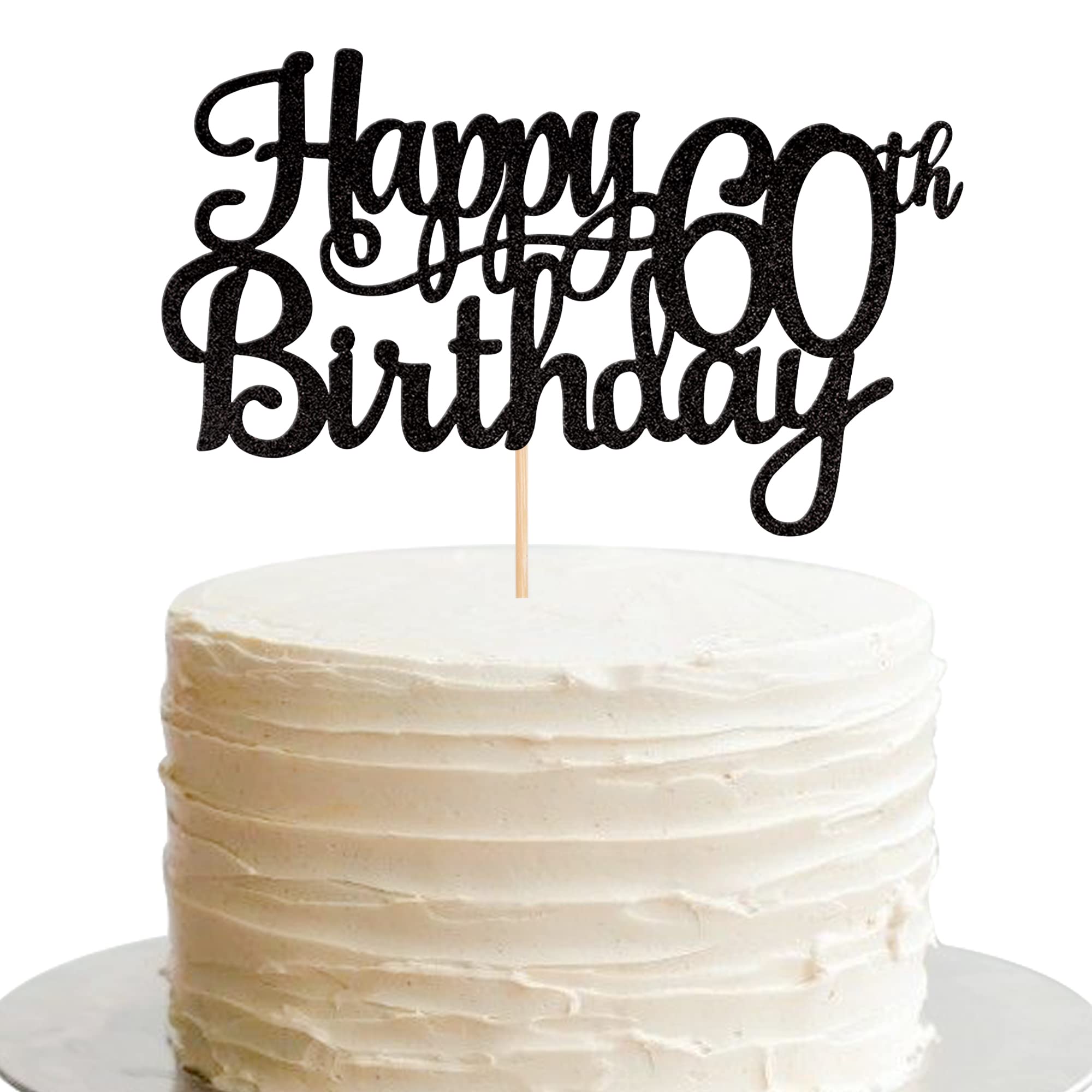 60th Birthday Cake Topper - Glitter 'Cheers to 60 Years' Cake Decoration Pick | Fabulous 60th Birthday Party Supplies (Black) | Perfect for Anniversary Celebrations & Milestone Birthday Cakes