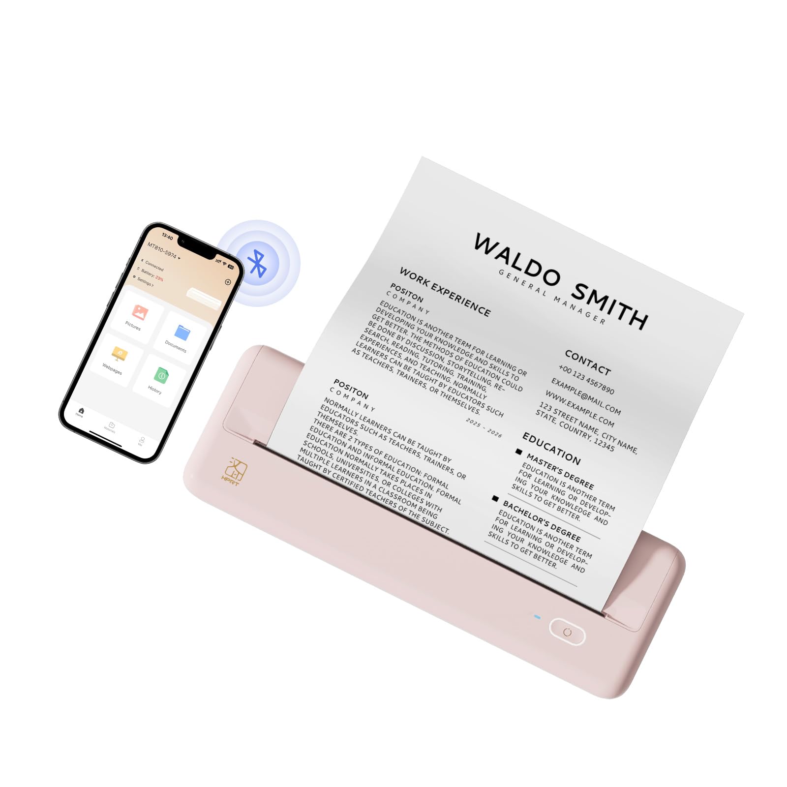 HPRT Wireless Portable Bluetooth Thermal Printer - Compact Mobile Printer for Travel, Office, School & Home Use | iOS & Android Compatible | Print Receipts, Labels & Documents On The Go