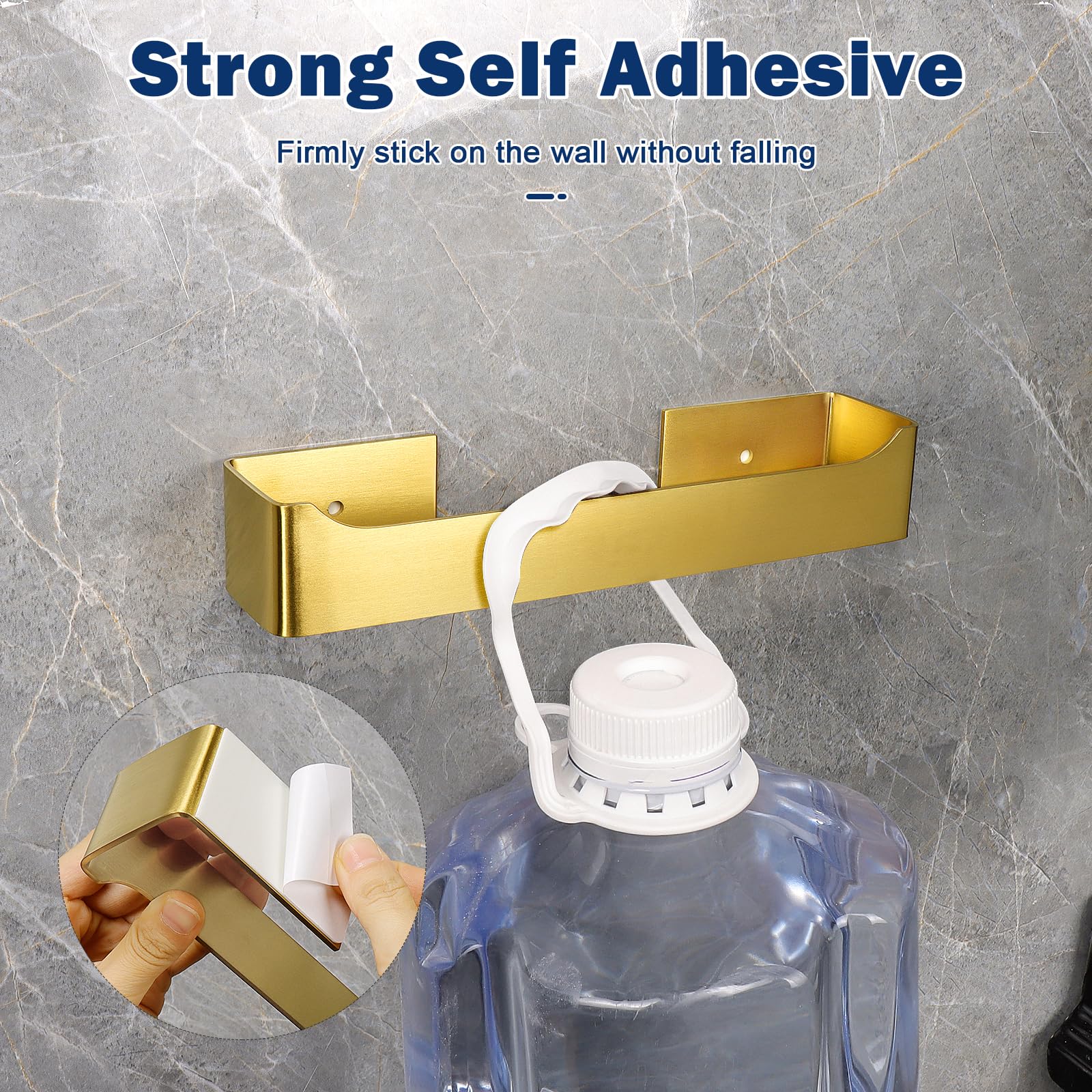 NearMoon Self-Adhesive Stainless Steel Hand Towel Holder - 9 Inch Brushed Gold Wall-Mounted Towel Ring for Bathroom & Kitchen - Rustproof Square Sticky Towel Bar - Perfect for Small Spaces, RVs, and Apartments