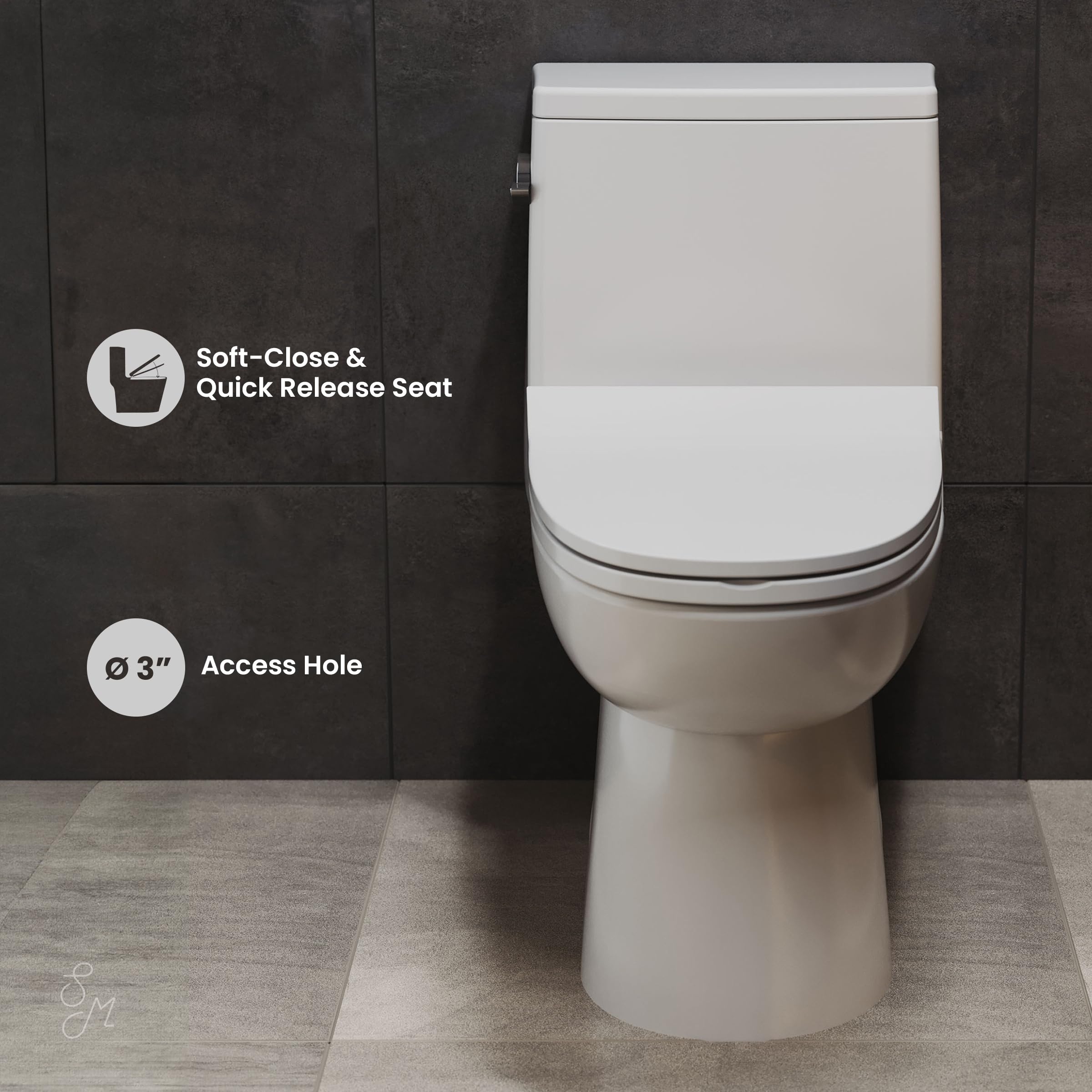 Swiss Madison SM-1T125 Daxton One Piece Elongated Toilet 1.28 GPF - Water Efficient Modern Bathroom Toilet for Home & Commercial Use