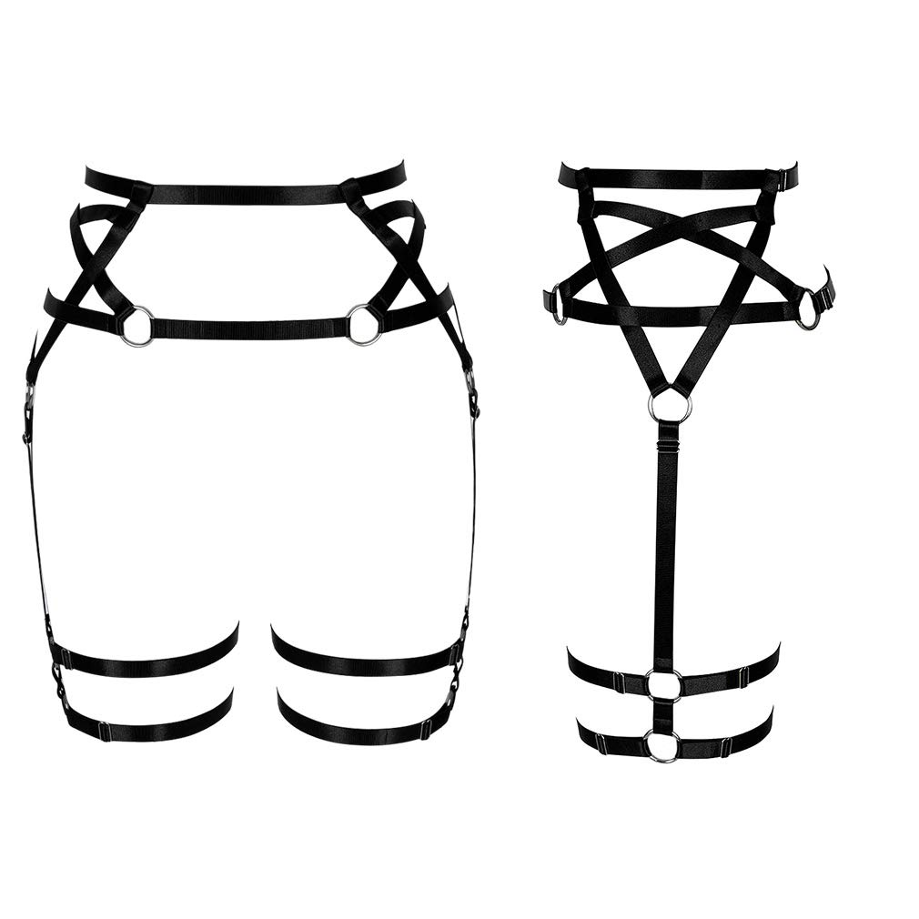 Women's Gothic Pentagram Harness Garter Belt - Punk Lingerie Adjustable Thigh Straps & Waist Cincher for Stockings | Perfect for Halloween, Cosplay, BDSM & Alternative Fashion