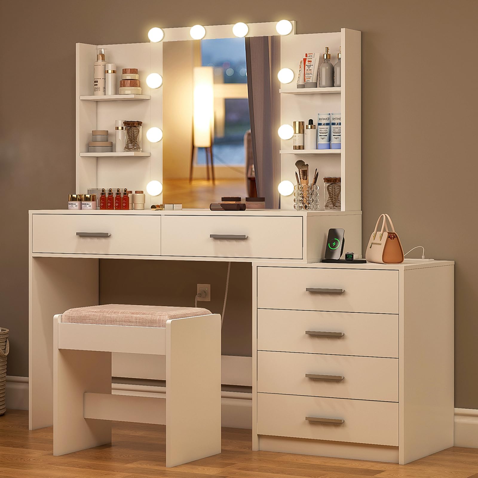 Vanity Desk with Mirror & LED Lights, 48