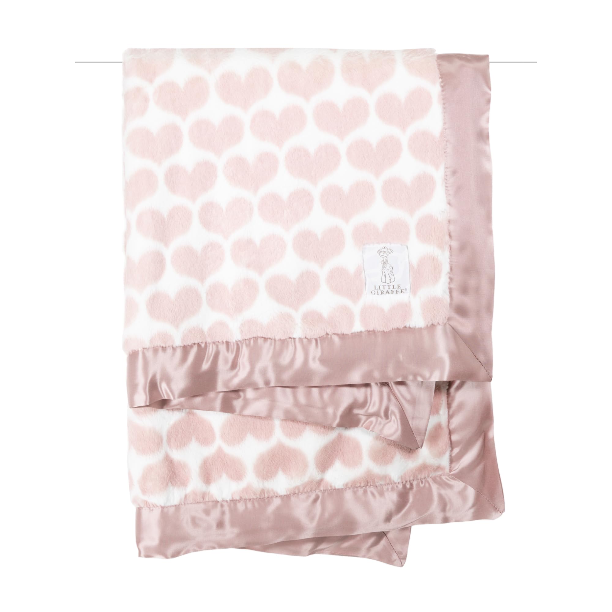 Little Giraffe Baby Blanket - Ultra Soft Luxe Blanket with Satin Trim for Newborns - 29x35 Inch Stroller & Crib Blanket - Perfect Baby Shower Gift in Heart Army Dusty Pink - Ideal for Nursery, Travel & Swaddling