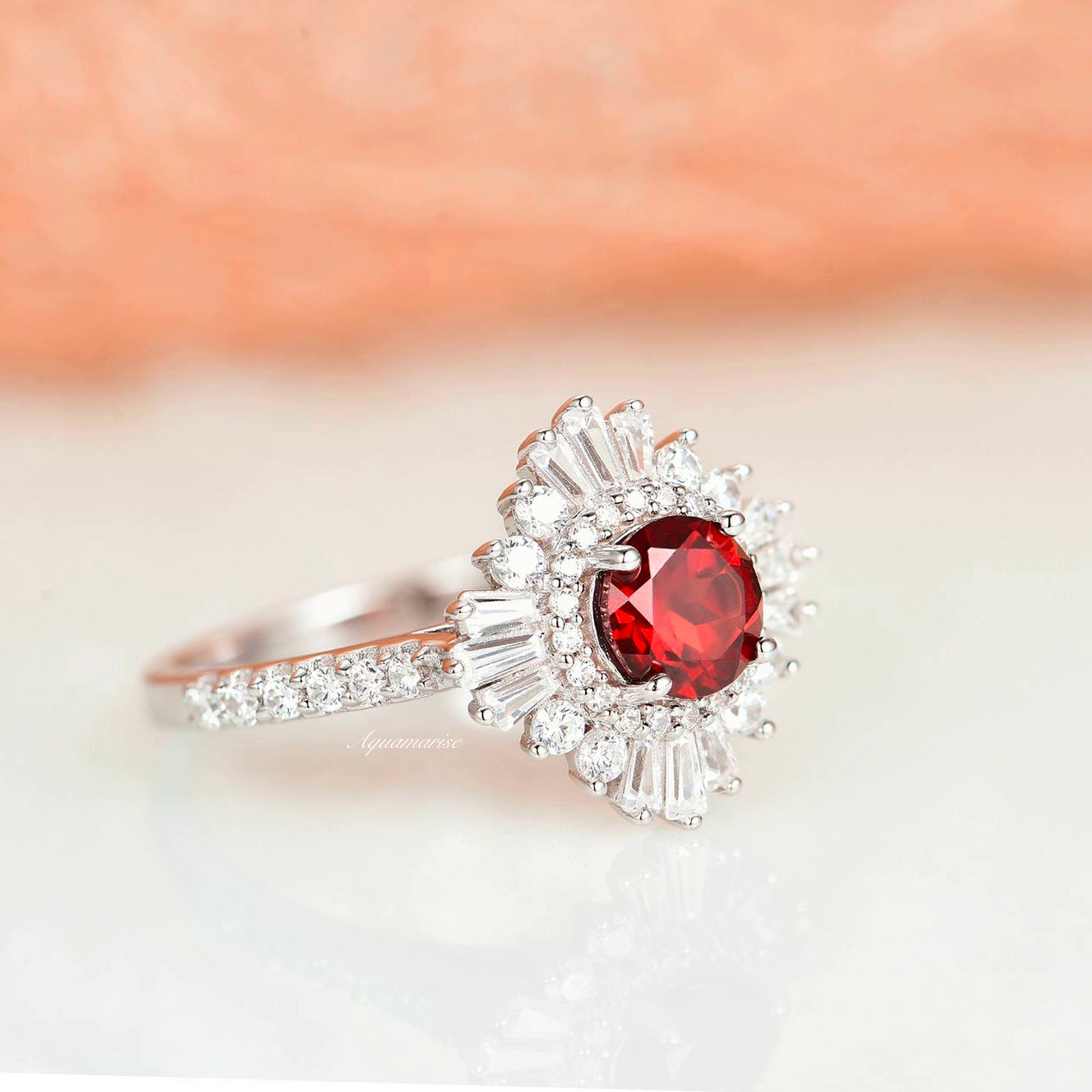 Joelle Garnet Ring Sterling Silver - Elegant Garnet Jewelry for Women, Perfect for Valentine's Day, Anniversary & Everyday Wear