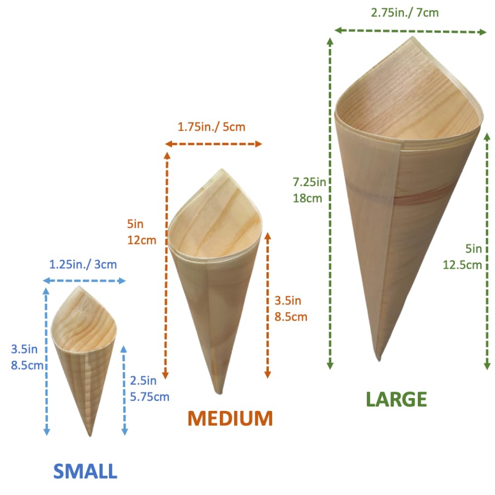 Eco-Friendly Disposable Pinewood Cones - 100 Count 7.25