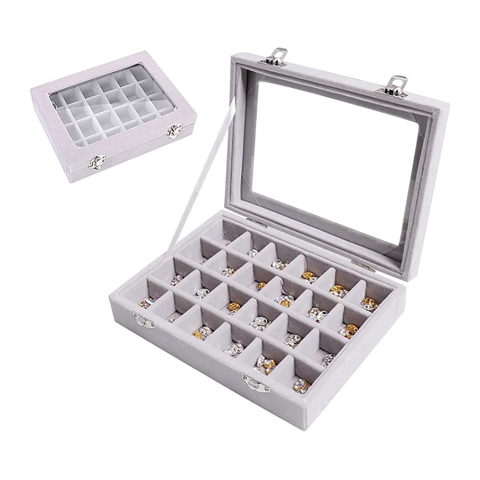 Multi-Function Velvet Jewelry Organizer Box - 24 Slot Glass Display Case for Earrings, Rings & Necklaces | Perfect for Travel, Gift Giving & Vanity Storage