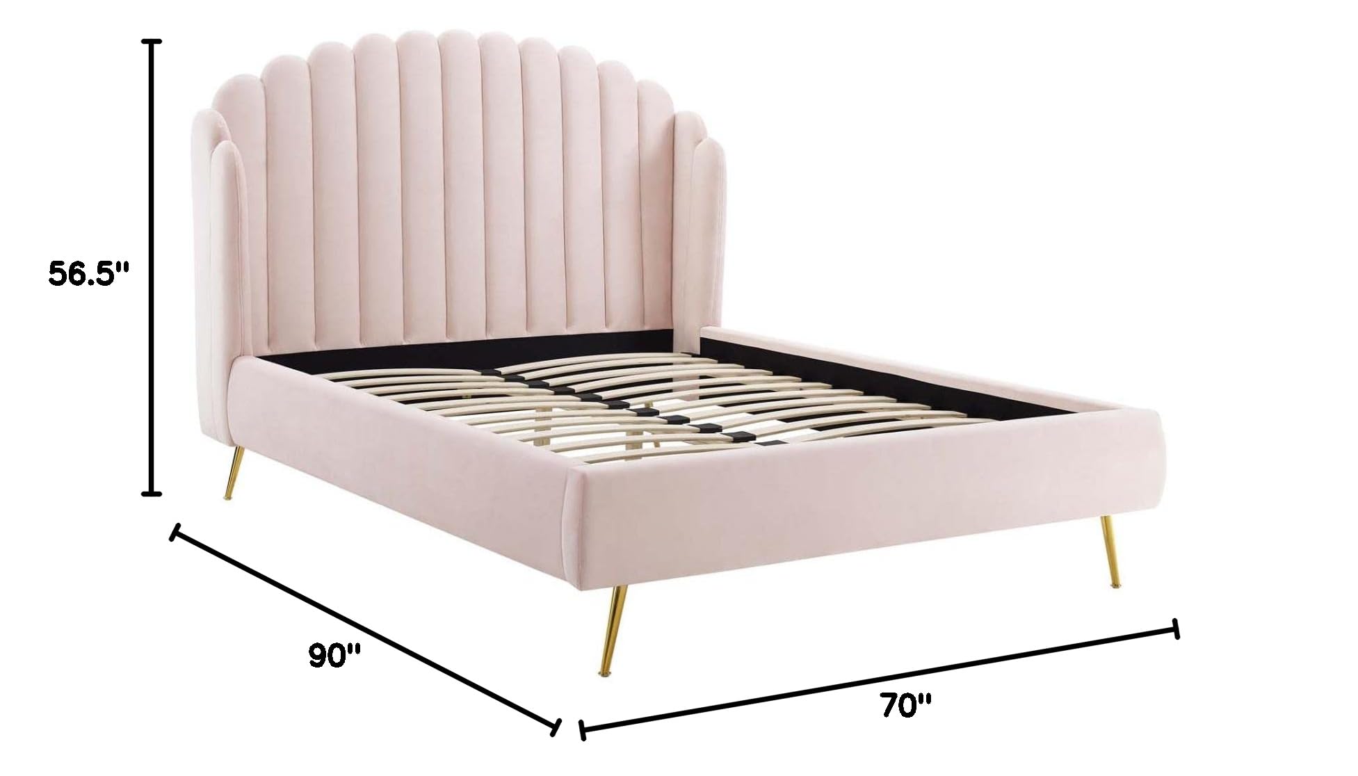 Modway Lana Queen Size Platform Bed Frame in Pink - Modern Minimalist Bedroom Furniture for Small Spaces & Studio Apartments
