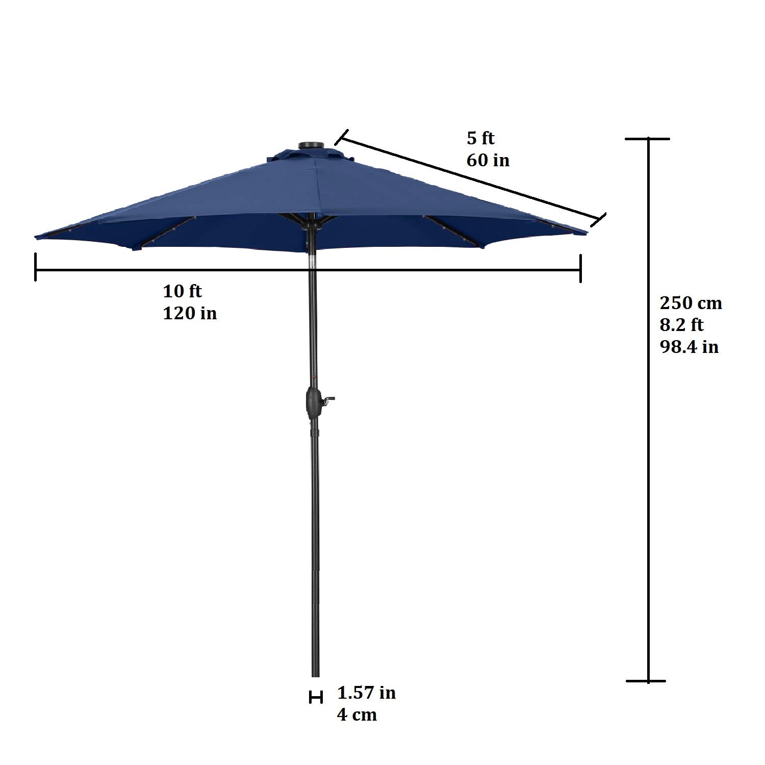 10 FT Outdoor Patio Umbrella with LED Lights - Tilt & Crank Market Umbrella with 8 Sturdy Ribs for Garden, Poolside, Restaurant, and Backyard Dining