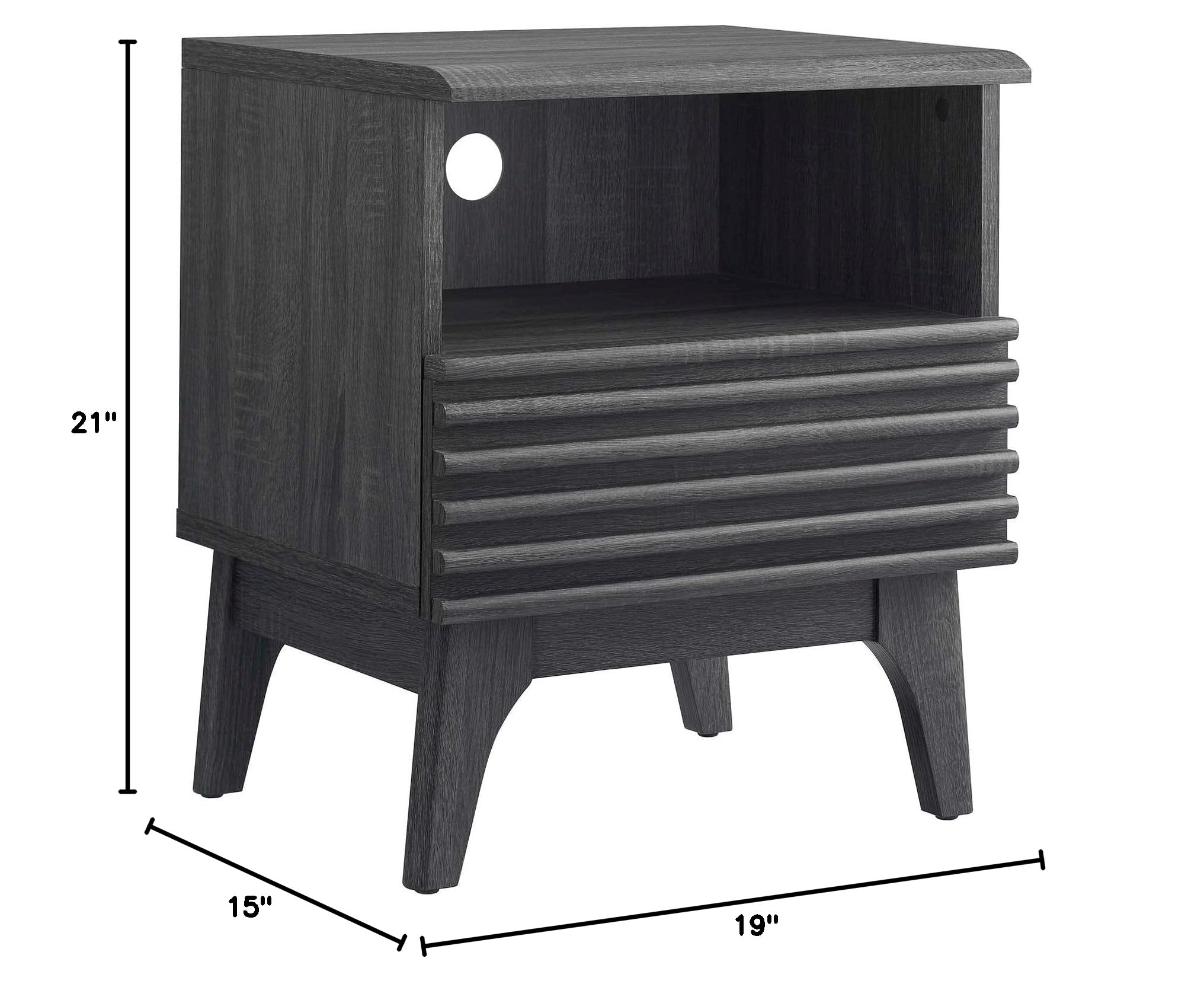 Mid-Century Modern Nightstand with Single Drawer - Charcoal Finish | Stylish Bedside Table for Bedroom, Living Room & Office