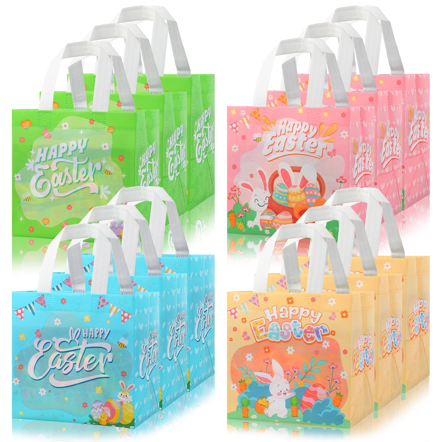 CCINEE 12-Pack Reusable Easter Gift Bags with Handles - Bunny Themed Non-Woven Treat Bags for Easter Egg Hunts, Party Favors & Holiday Celebrations (7.9×7.9×5.9 Inches) - Perfect for Easter Parties, Classroom Treats & Spring Festival Gift Giving
