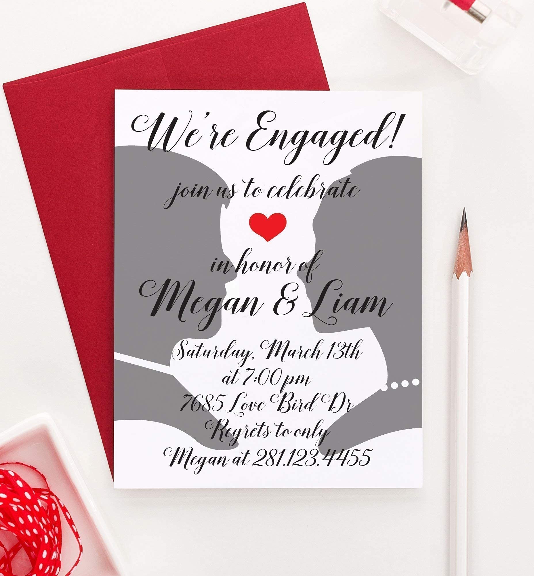 Elegant Silhouette Engagement Party Invitations - Custom Quantity & Envelope Colors | Perfect for Engagement Announcements, Save-the-Dates & Wedding Celebrations