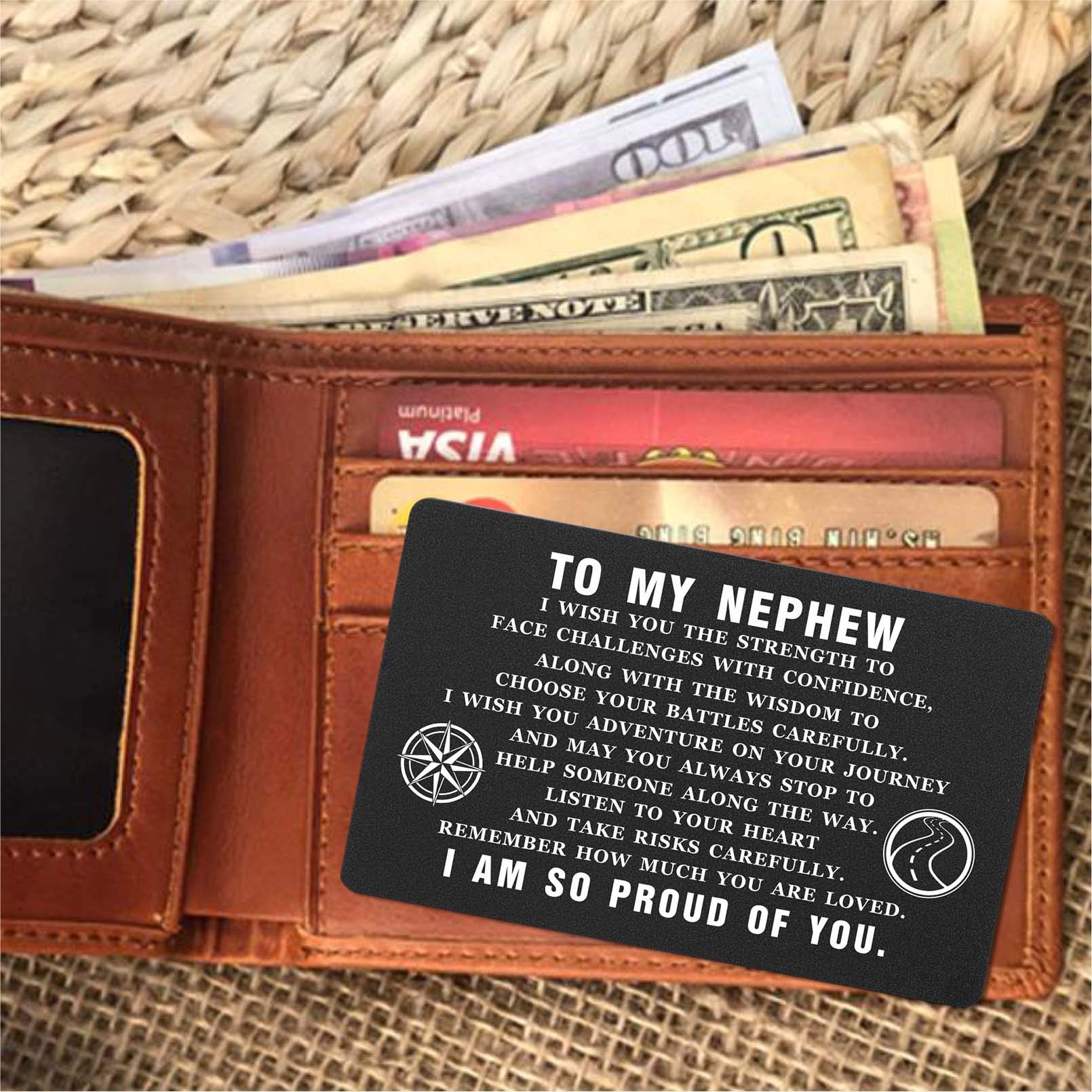 ABNTY Inspirational Wallet Card - Thoughtful Graduation Gift for Nephew with Motivational Quote - Perfect for Special Occasions & Everyday Encouragement