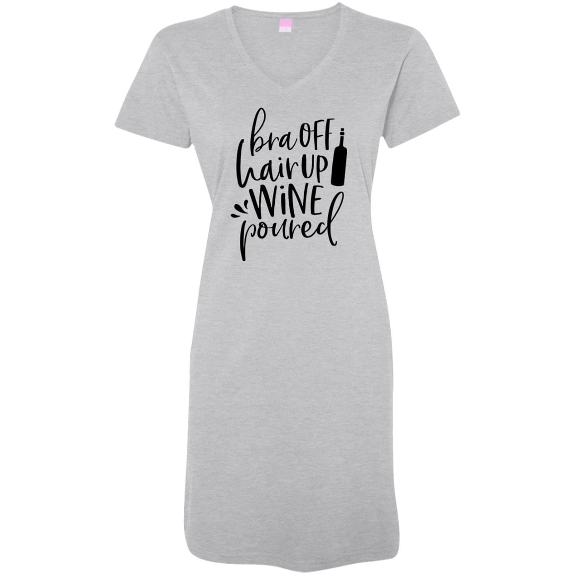 WineyBitches.Co Women's V-Neck Jersey Cover Up - 'Bra Off Hair Up Wine Poured' Print (Black Lettering) | Comfortable Loungewear for Wine Nights, Girls' Night Out & Relaxing at Home
