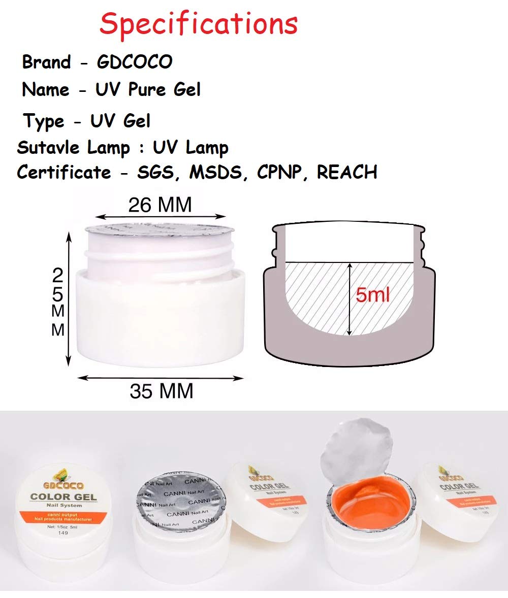 GDCOCO 5ml UV LED Soak Off Gel Polish - Pure Color Nail Art Gel Paint for Manicure & Pedicure - Long Lasting Salon Quality Nail Polish (GD-CG-5ml-143) - Perfect for Home DIY Nails, Professional Salon Use & Gift Giving