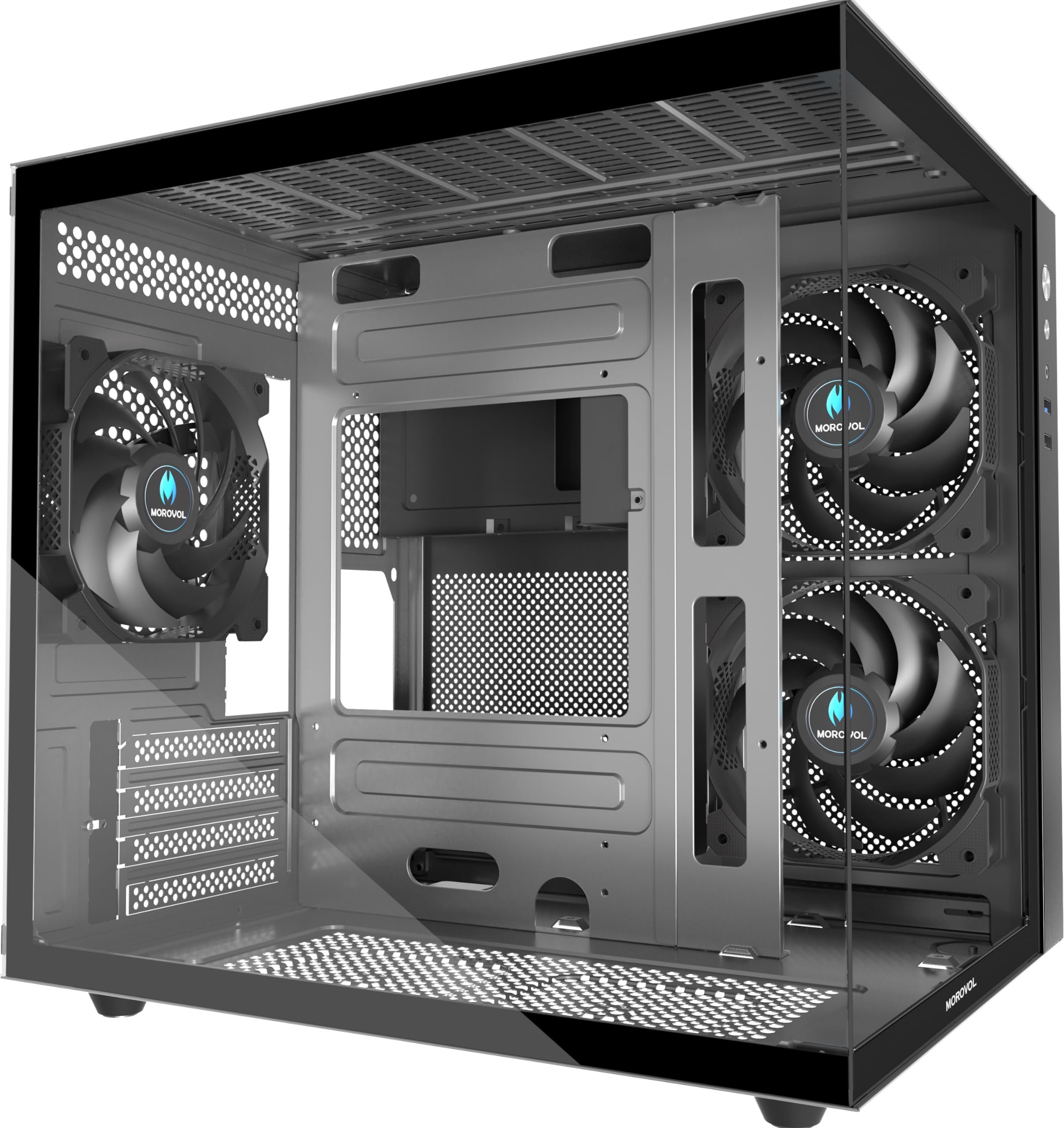 MATX PC Case - 270° Panoramic Tempered Glass Gaming Computer Case with 3 Pre-Installed RGB Fans, USB 3.0 Ports, Micro-ATX/Mini-ITX Compatible - Perfect for Gaming Rigs & Streaming Setups (Black V3)