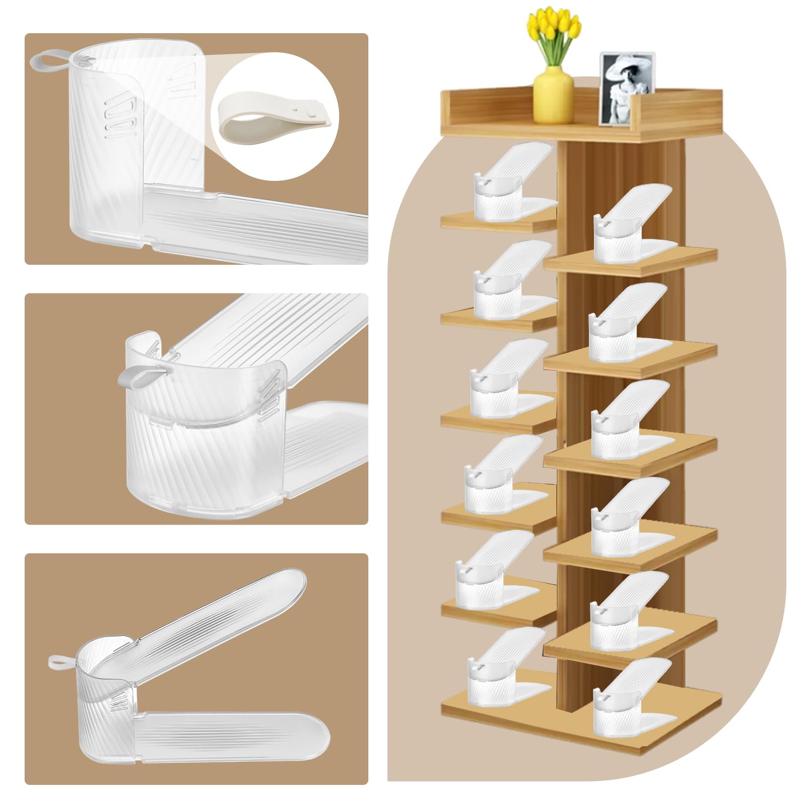 12-Pack Clear Shoe Organizer for Closet - Adjustable Shoe Rack Holder with Space-Saving Design | Perfect for Closet Organization, Shoe Storage & Small Spaces (Transparent)