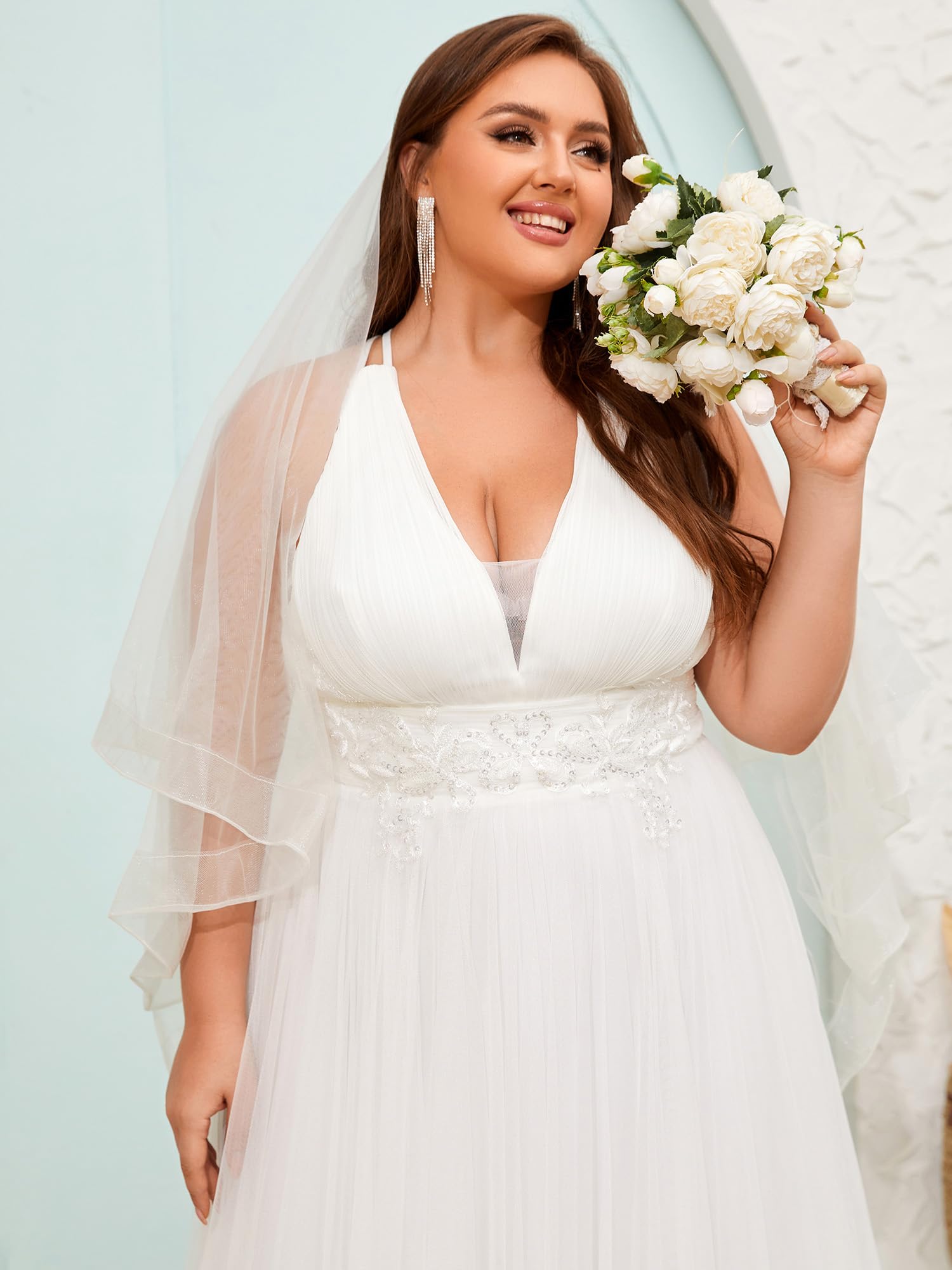 Ever-Pretty Plus Size Women's Summer V-Neck Sleeveless Applique Pleated A-Line Maxi Dress for Formal Evening & Special Occasions - Style 01946-DA | Perfect for Weddings, Parties & Prom