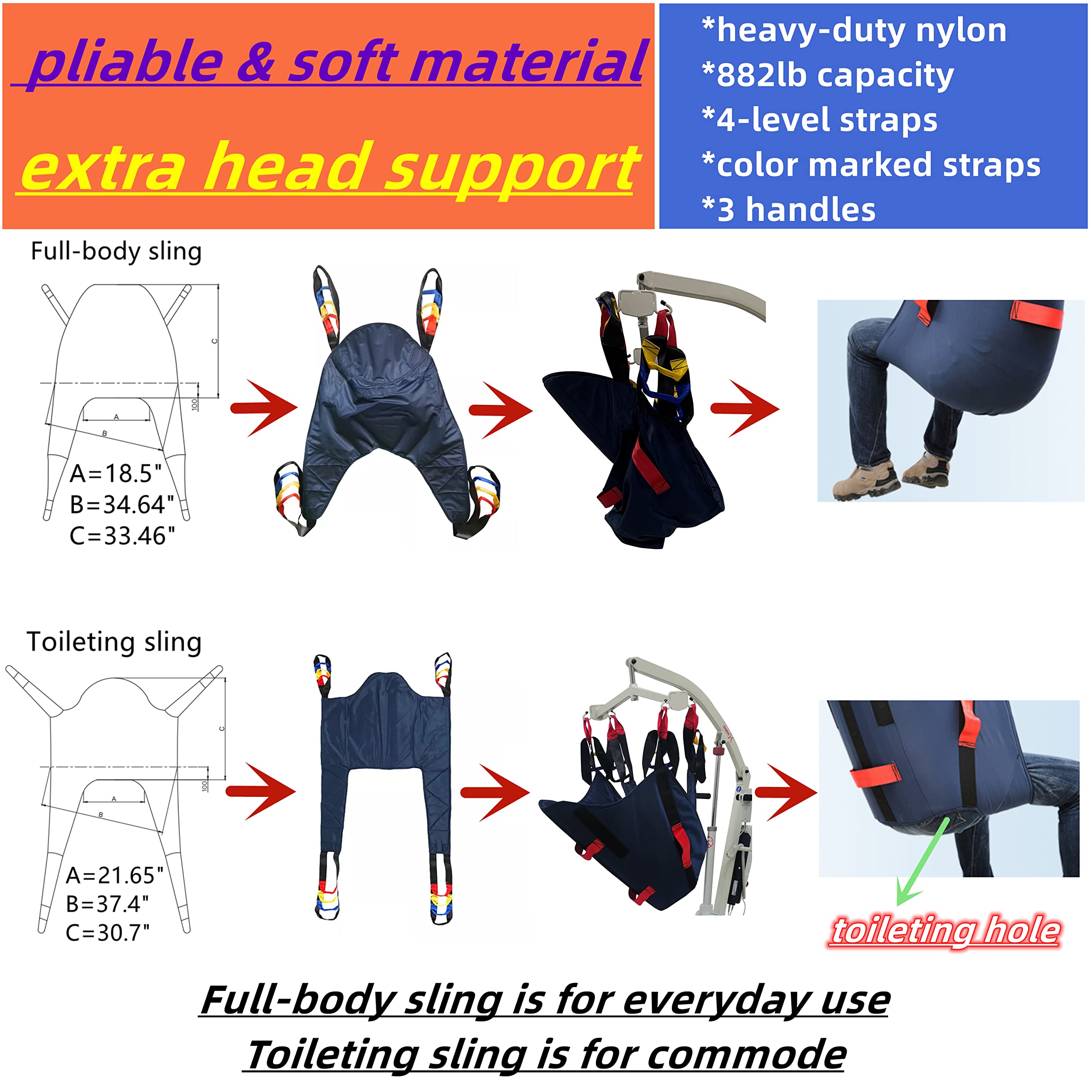 DoudouX Full Body Patient Lift Sling - Universal Solid High Back Support for Head, Neck, Back & Butt - Ideal for Home Care, Hospitals & Mobility Assistance