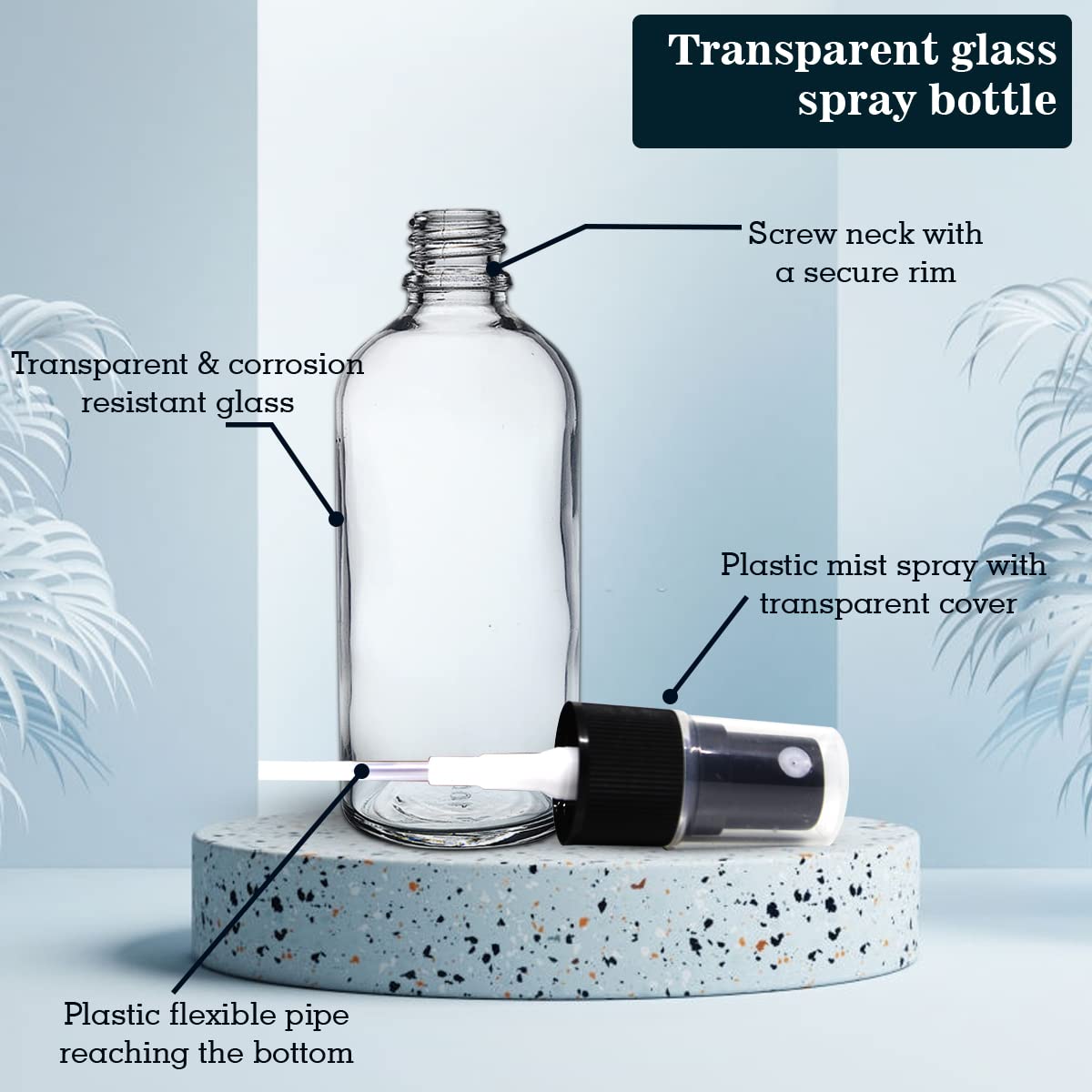 NSB Herbals 100ml Refillable Clear Glass Fine Mist Spray Bottle with Pump - Perfect for DIY Perfume, Essential Oils, Aromatherapy Blends, Facial Mists & Beauty Products - Ideal for Home, Travel & Salon Use
