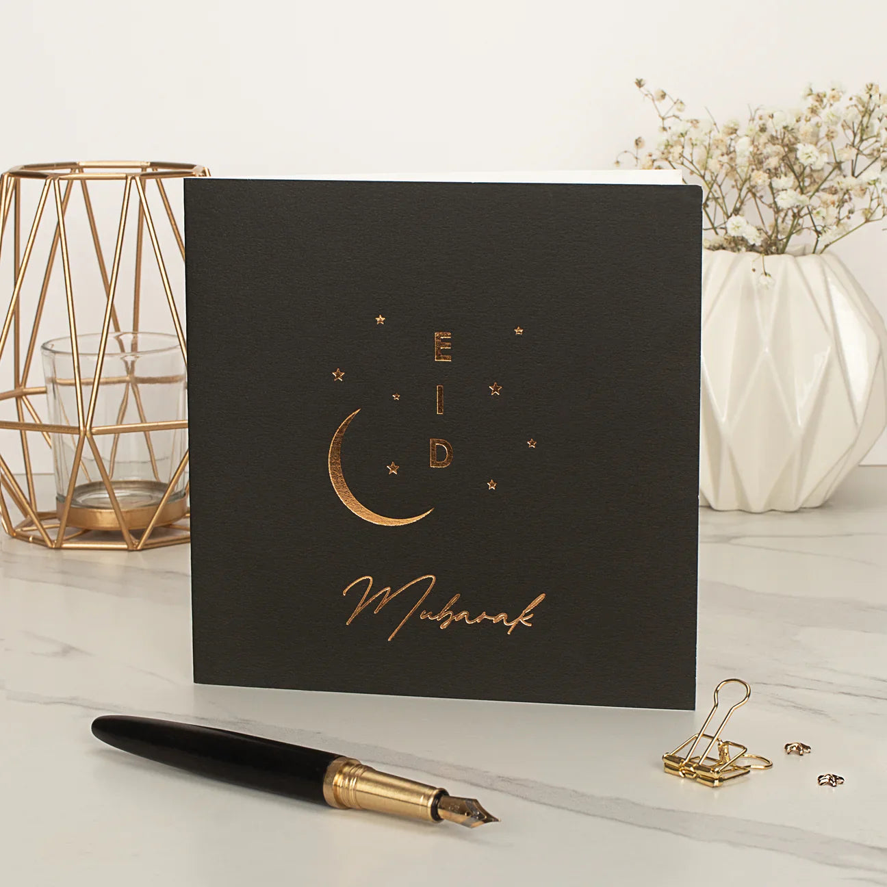 Eid Mubarak Gold Foil Greeting Cards - 24 Pack Elegant Black Islamic Festival Cards for Eid al-Fitr & Eid al-Adha - Perfect for Family, Friends & Muslim Community Celebrations