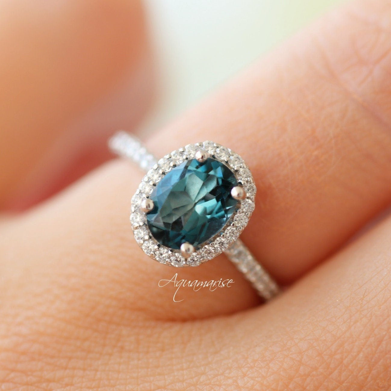 14K White Gold Iris Oval London Blue Topaz Engagement Ring for Women - Perfect for Proposals, Anniversaries & Special Occasions