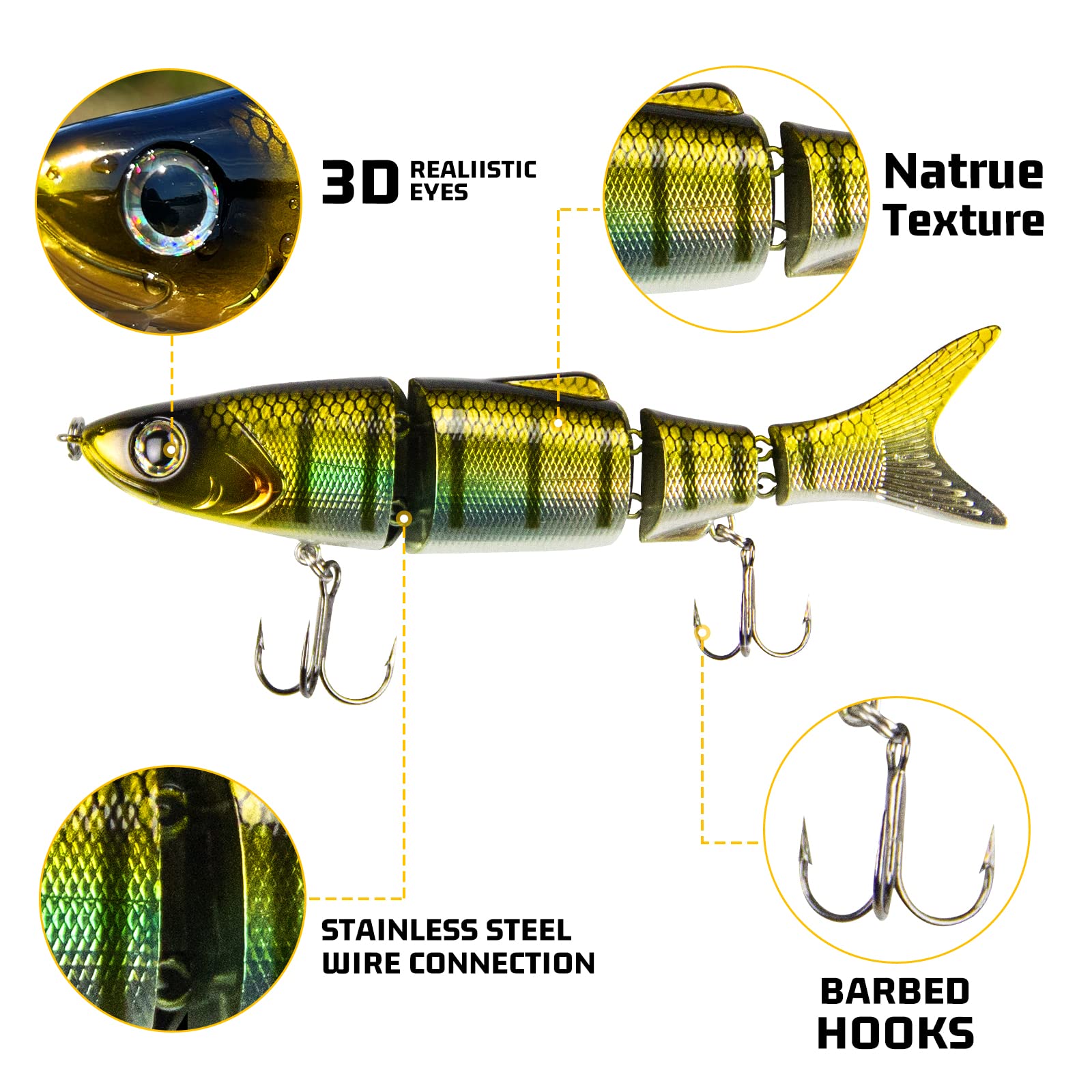 Premium 3-Piece Bass Fishing Lures Kit - Freshwater Trout Crankbaits & Saltwater Multi-Jointed Swimbaits with #4 Hooks - Perfect for Lake, River, and Ocean Fishing Adventures