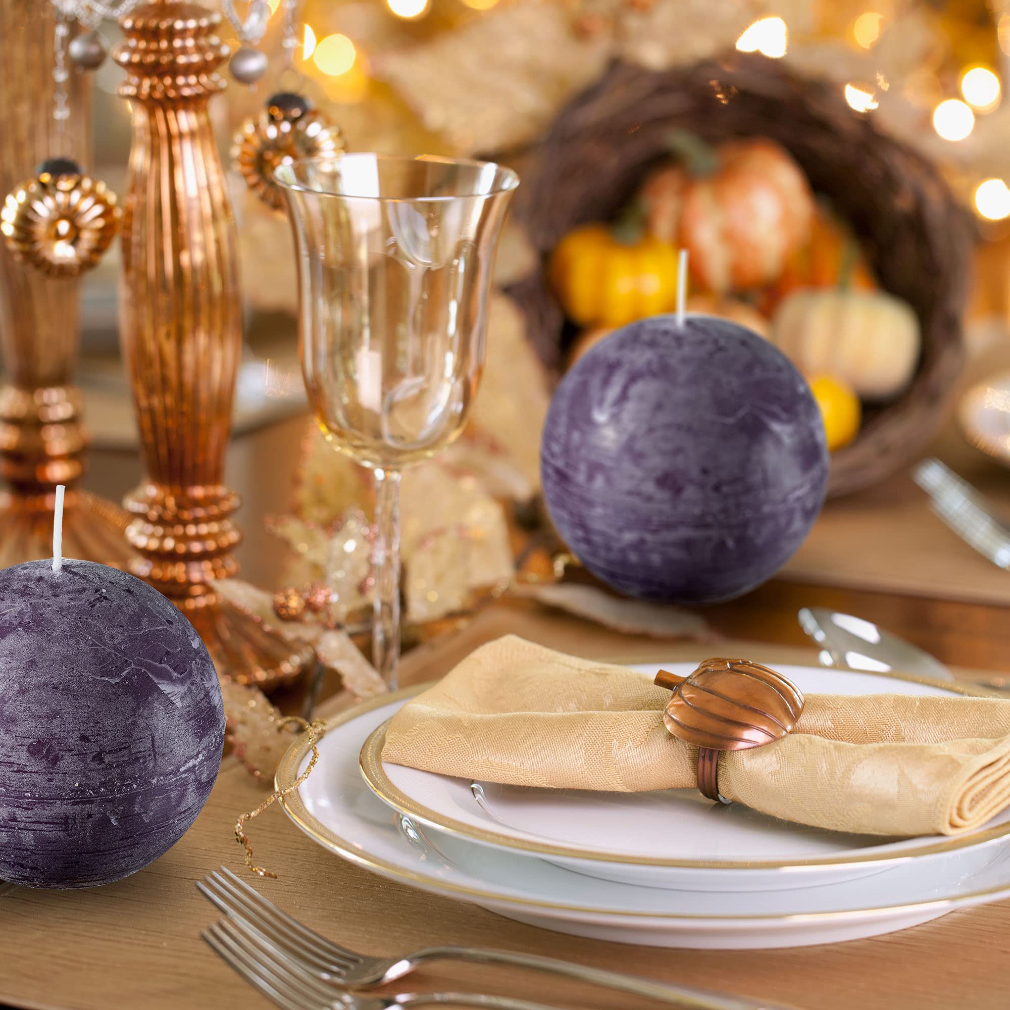 SPAAS Unscented Purple Round Candles - 3 Inch Rustic Ball Candles for Wedding Decorations, Party Centerpieces, Holiday Table Settings & Home Decor - Set of 6 Paraffin Wax Sphere Candles - Perfect for Romantic Dinners, Spa Nights & Seasonal Displays