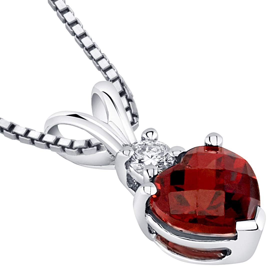 14K White Gold Genuine Garnet and Diamond Heart Pendant Necklace for Women - 1.35 Carats with 18 Inch Chain - Valentine's Day Gift for Her, Wife, Sister - Perfect for Anniversaries, Birthdays & Romantic Occasions