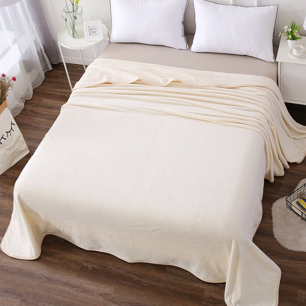 HOZY Soft Fleece Travel Blanket - Warm & Fuzzy Throw for Bed, Sofa, or Car - Lightweight 350GSM Cozy Blanket in Ivory 50