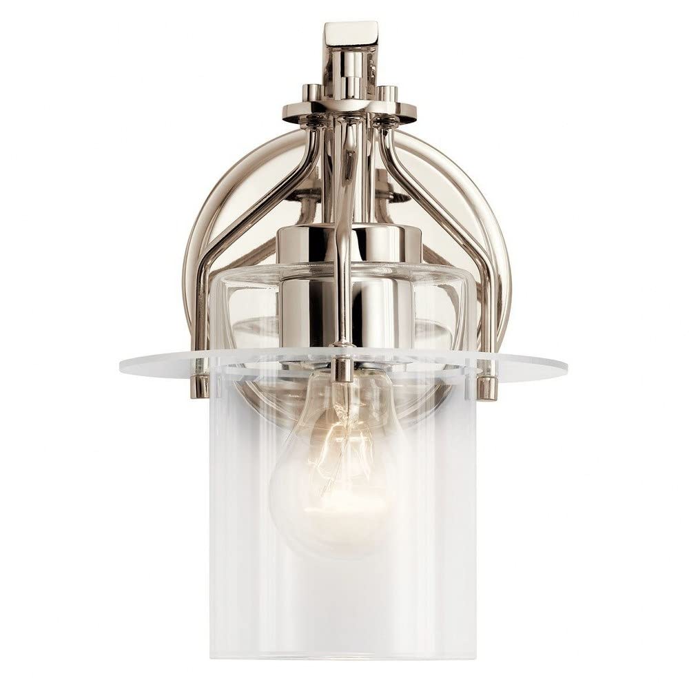 Kichler Everett 9.25 Inch Black Wall Sconce with Clear Glass Shade - 1 Light Fixture for Bedroom, Hallway & Living Room (Model 55077BK)