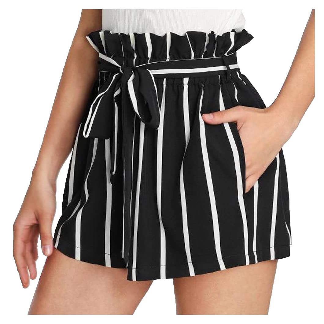 Women's Casual Elastic Waist Striped Shorts with Pockets - Beach & Summer Wear