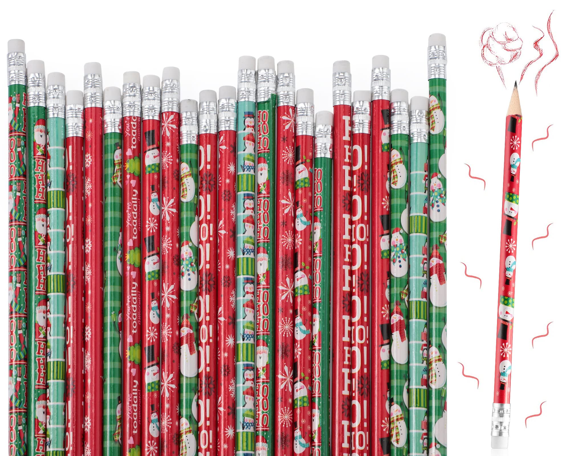 48-Piece Christmas Scented Pencils Set - Fruit Fragrance Holiday Pencils for Kids with Santa, Snowflake & Snowman Designs - Includes Erasers - Perfect for Xmas Gifts, Party Favors & School Supplies (Great for Classroom, Holiday Crafts & Winter Writing Activities)