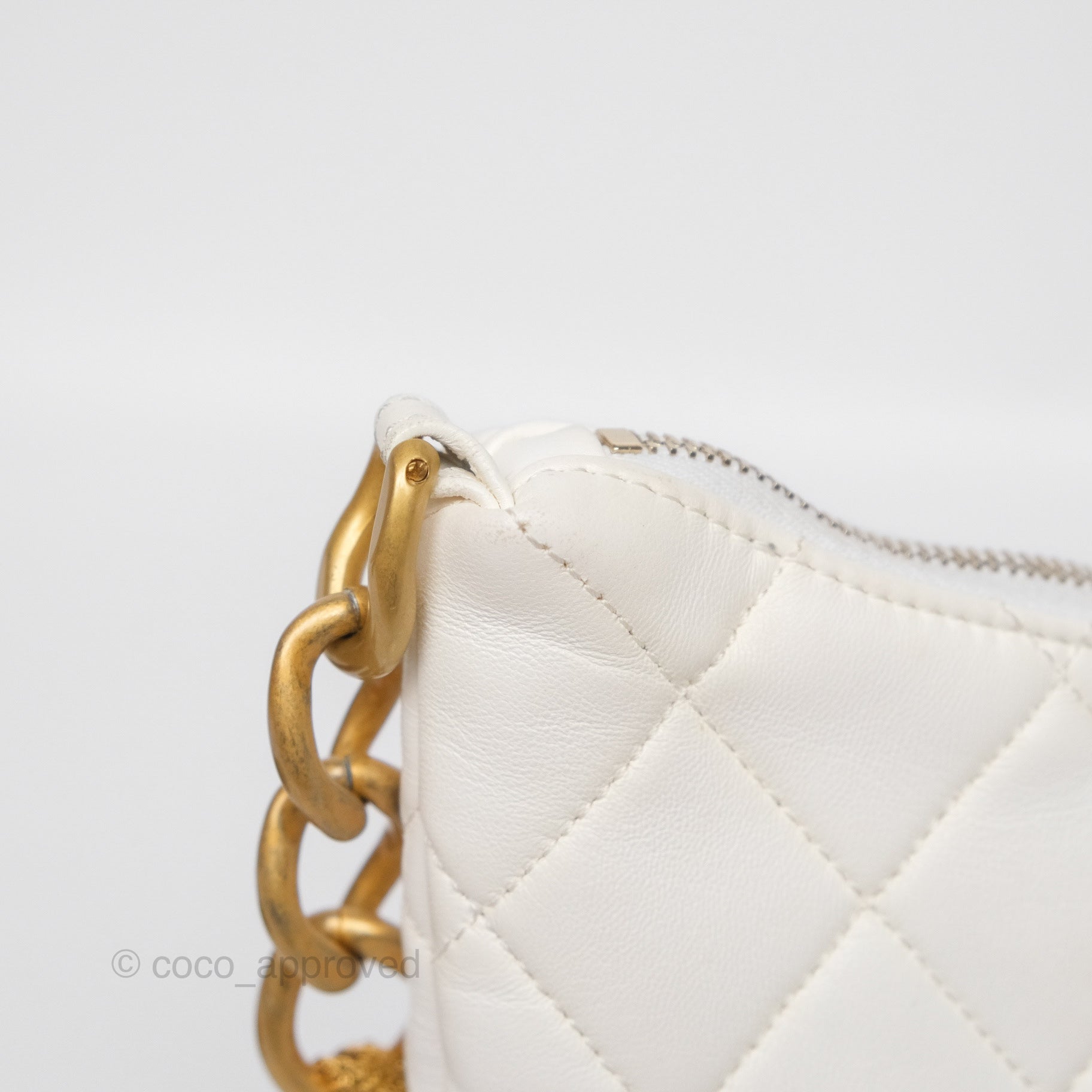 Chanel Quilted Lambskin Chain Hobo Bag in White with Aged Gold Hardware | Luxury Shoulder Bag for Women | Perfect for Parties, Weddings & Everyday Elegance